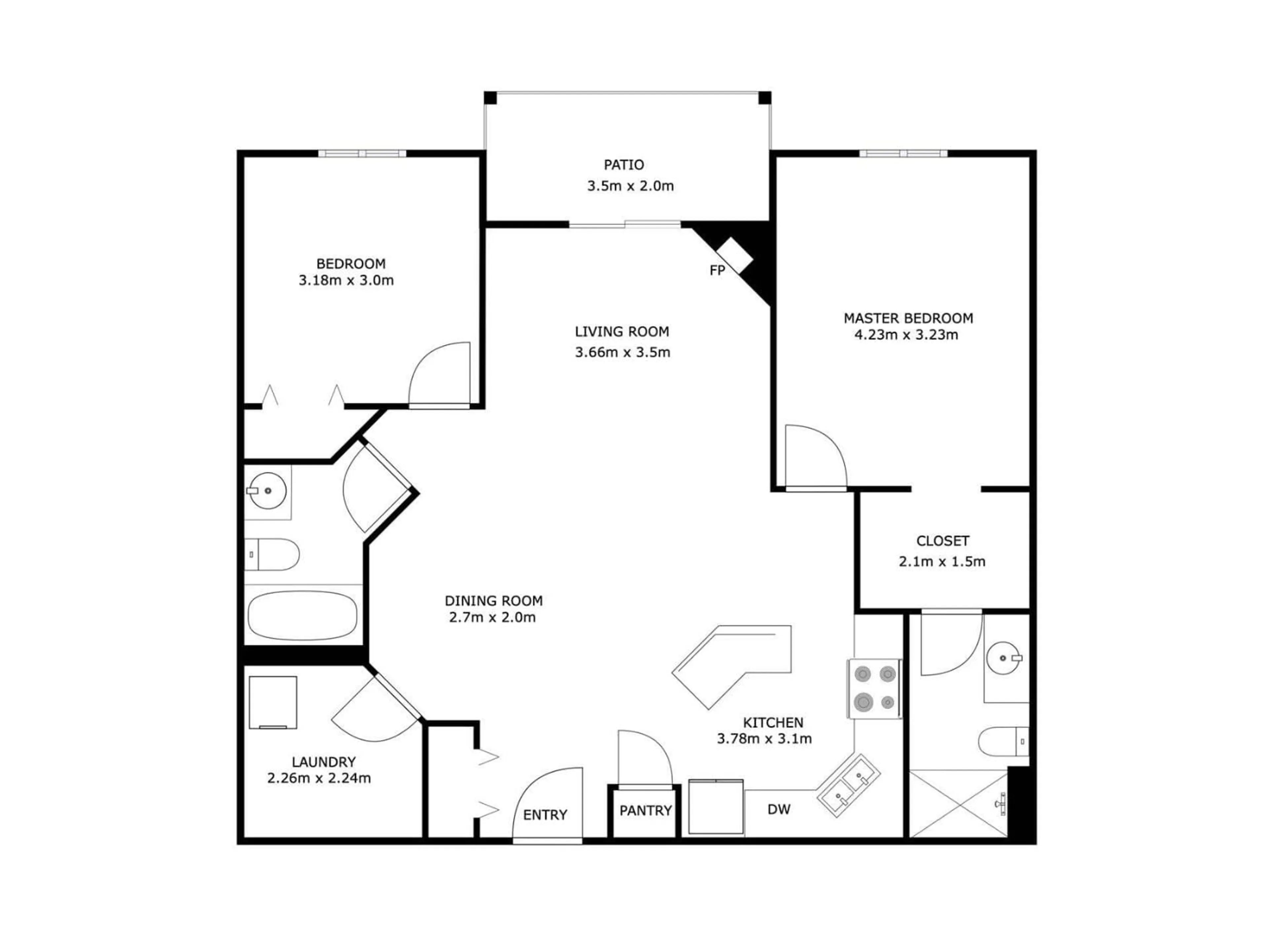 Floor plan for #102 - 4415 48 ST, Leduc Alberta T9E5Y3