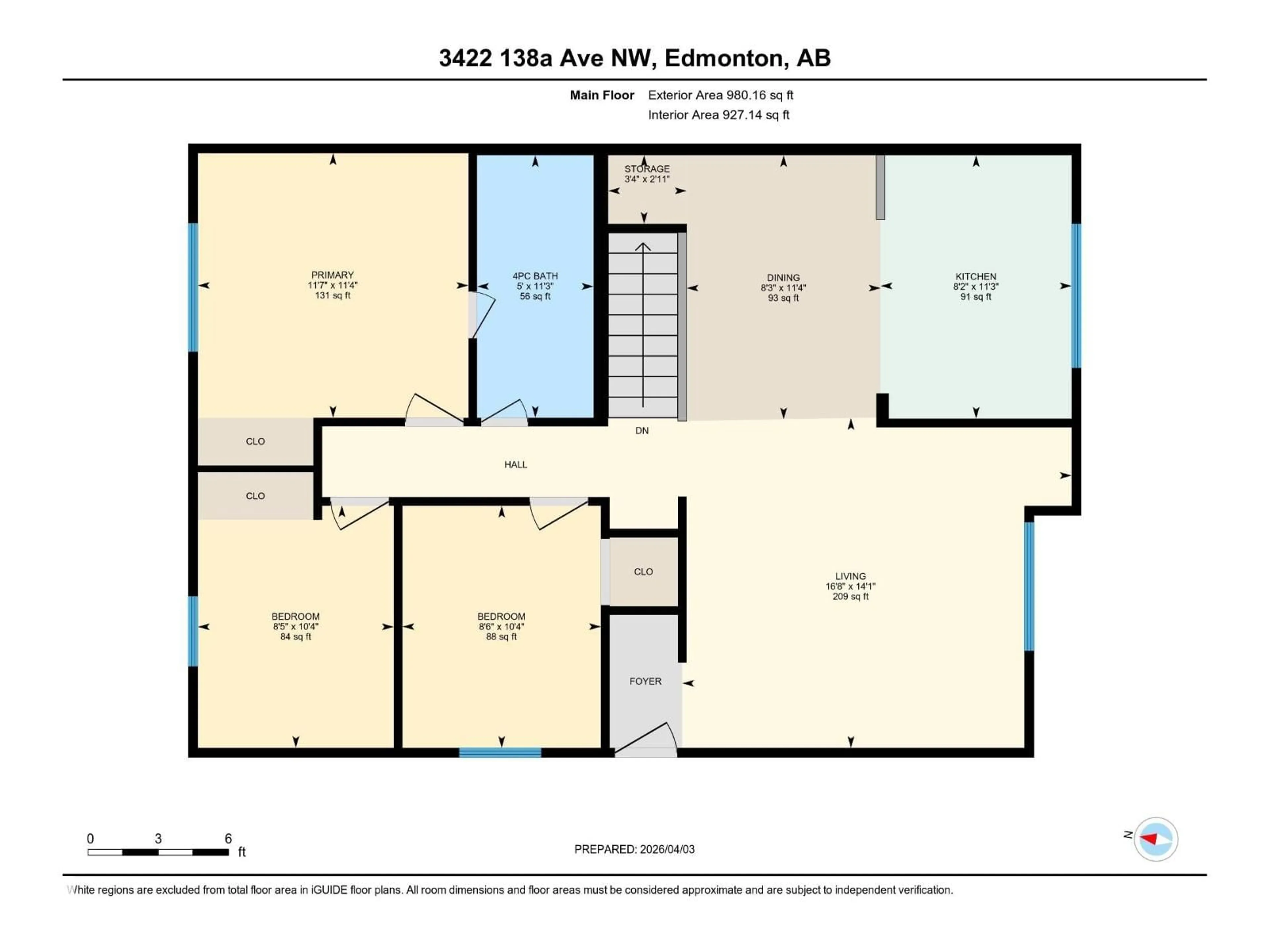 Floor plan for 3422 138A AV NW, Edmonton Alberta T5Y1S4