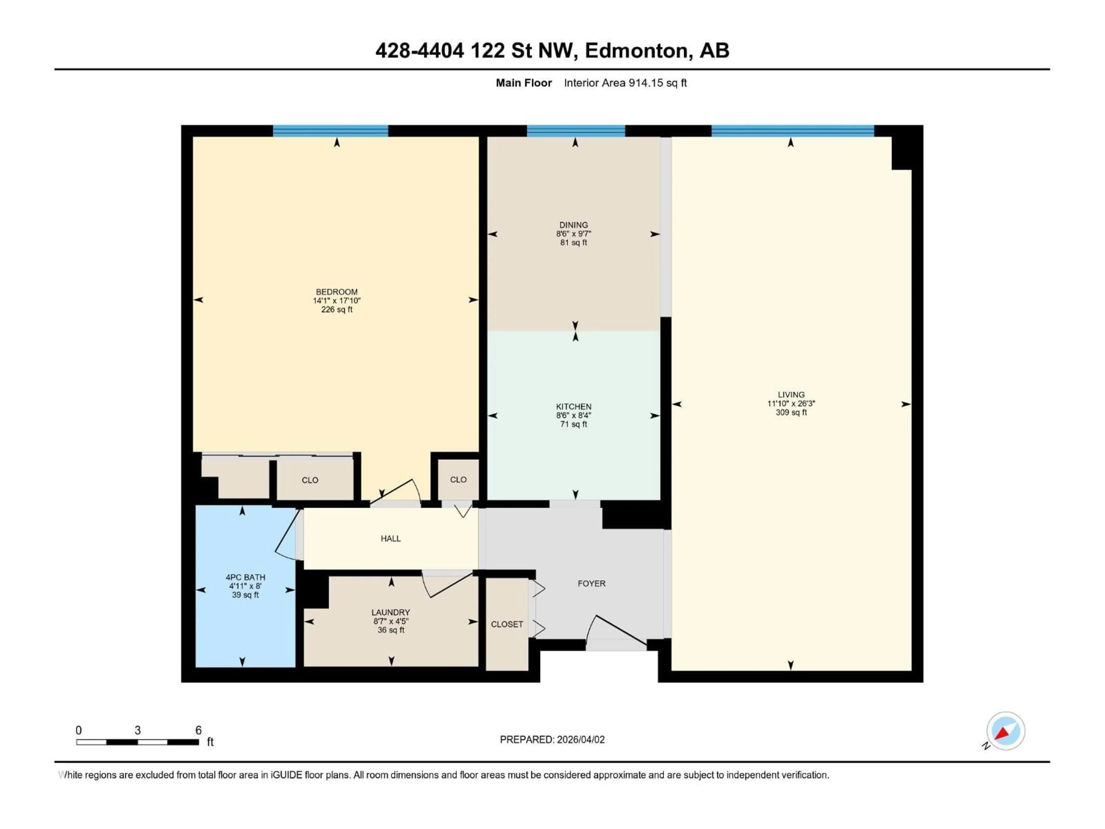 Floor plan for #428 - 4404 122 ST, Edmonton Alberta T6J4A9
