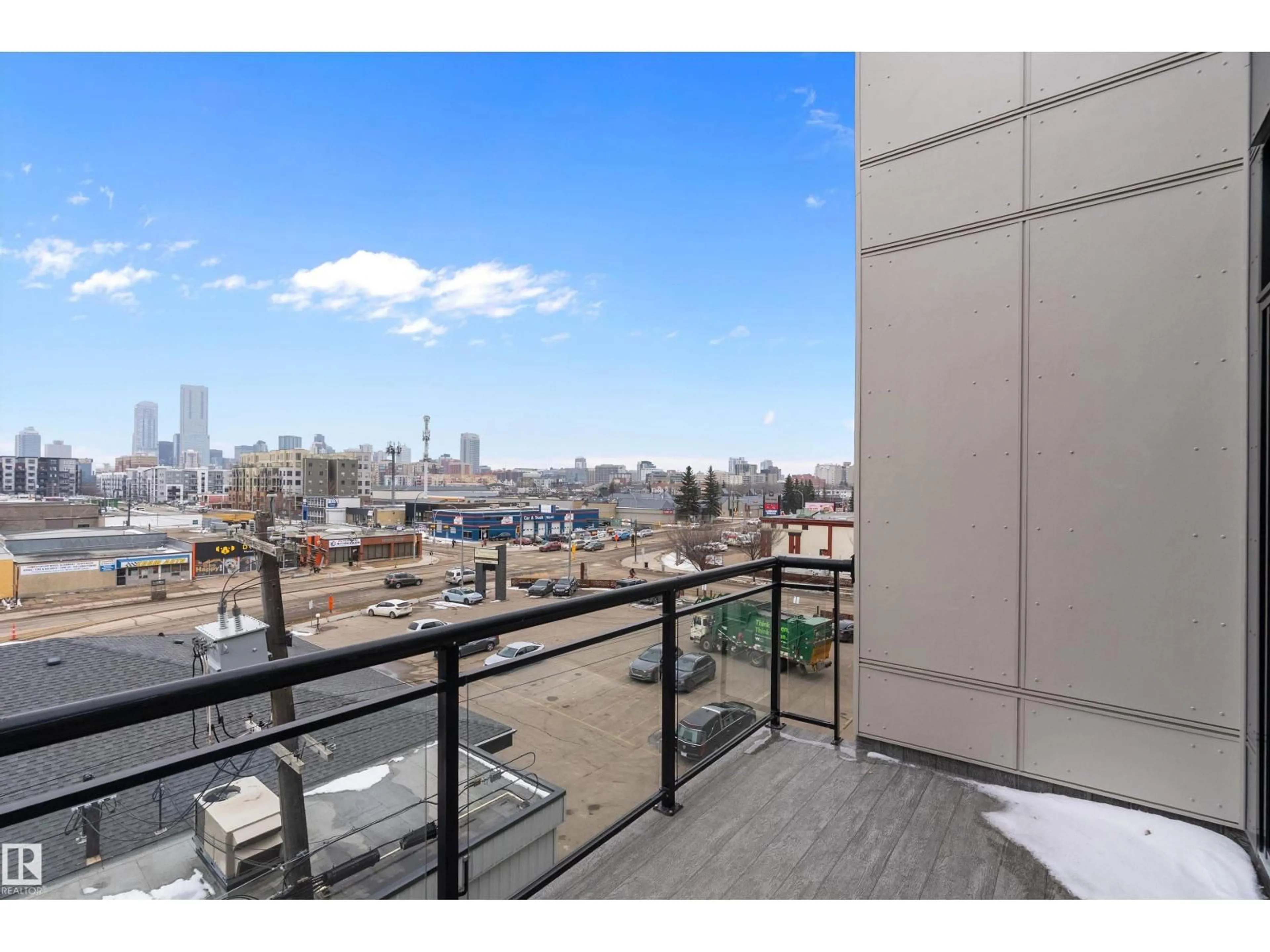 Balcony in the apartment, city buildings view from balcony for 415 10531 117 ST NW, Edmonton Alberta T5H0A8