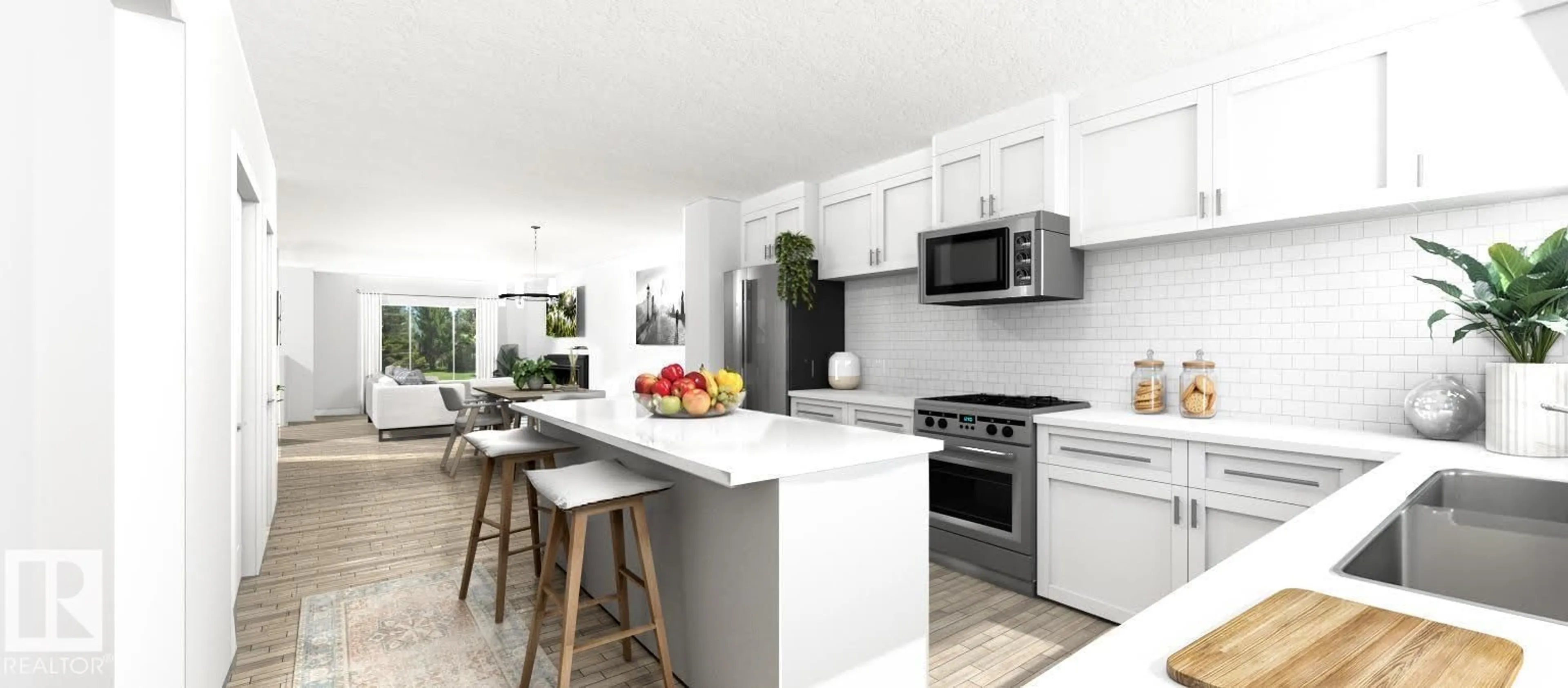 Open concept kitchen, ceramic/tile floor for 9616 90 ST, Edmonton Alberta T6C3M5