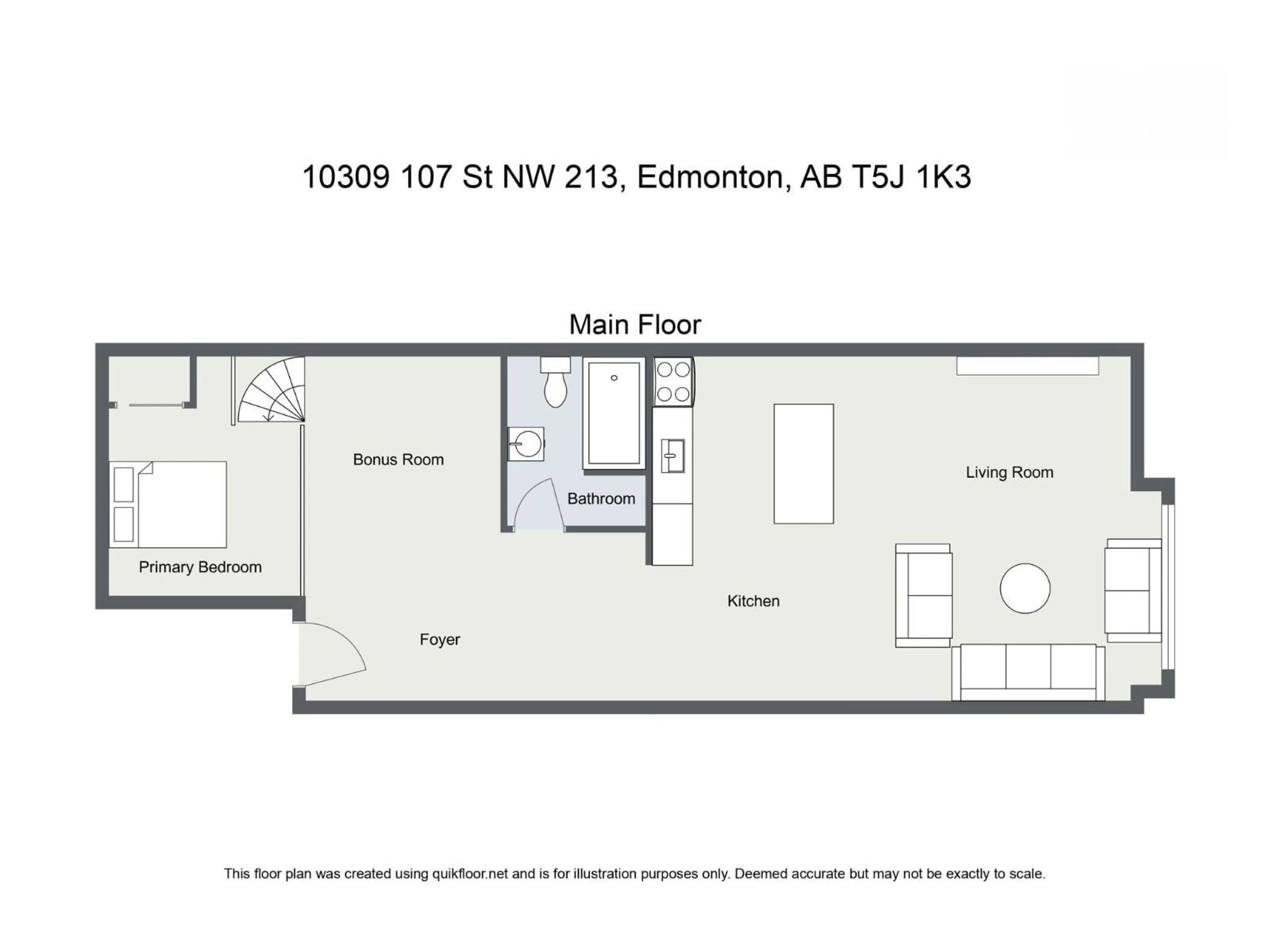 Floor plan for 213 - 10309 107 ST, Edmonton Alberta T5J1K3