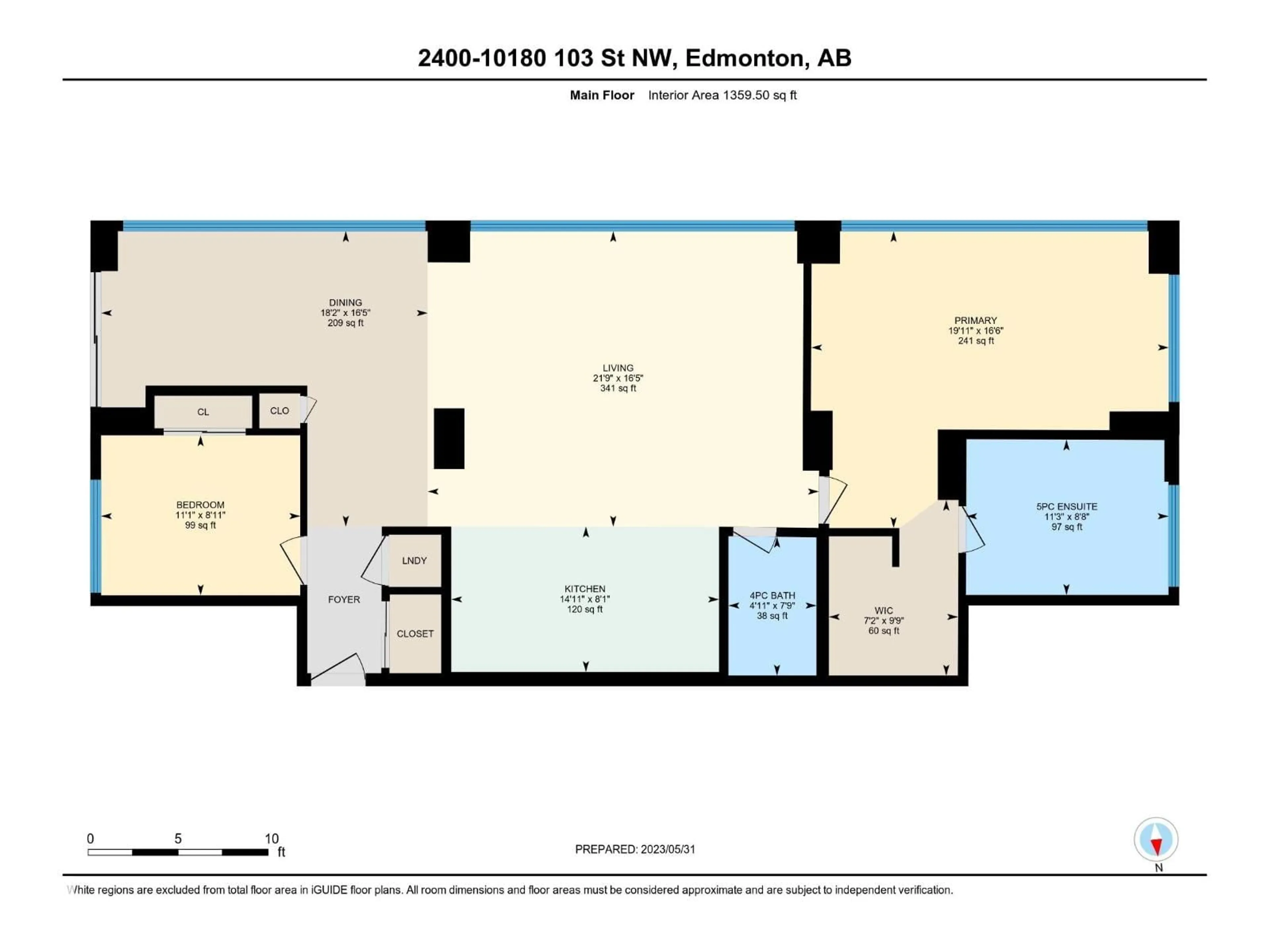 Floor plan for 2400 10180 103 ST NW, Edmonton Alberta T5J0L1