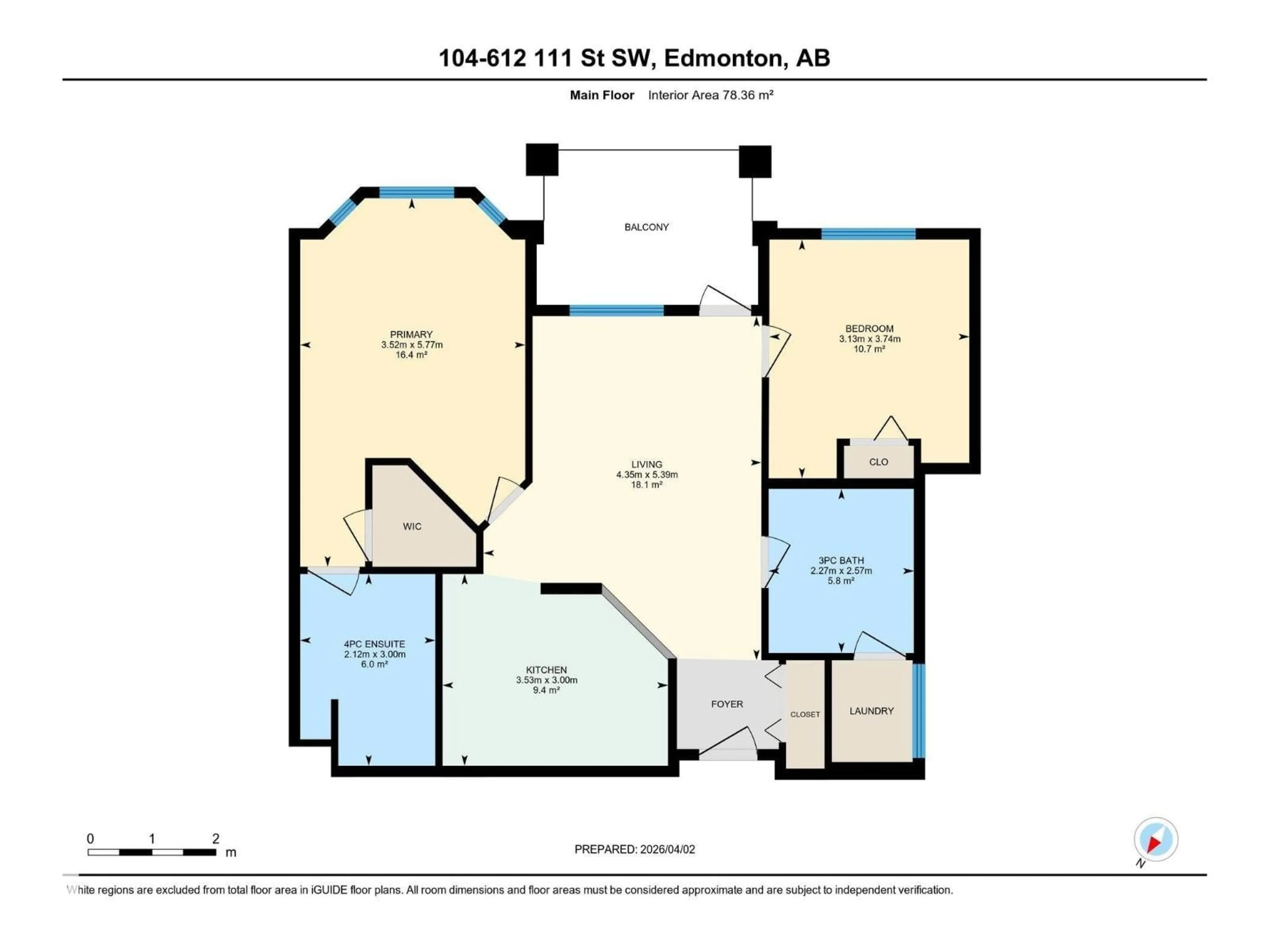 Floor plan for SW - 104 612 111 ST, Edmonton Alberta T6W1R9