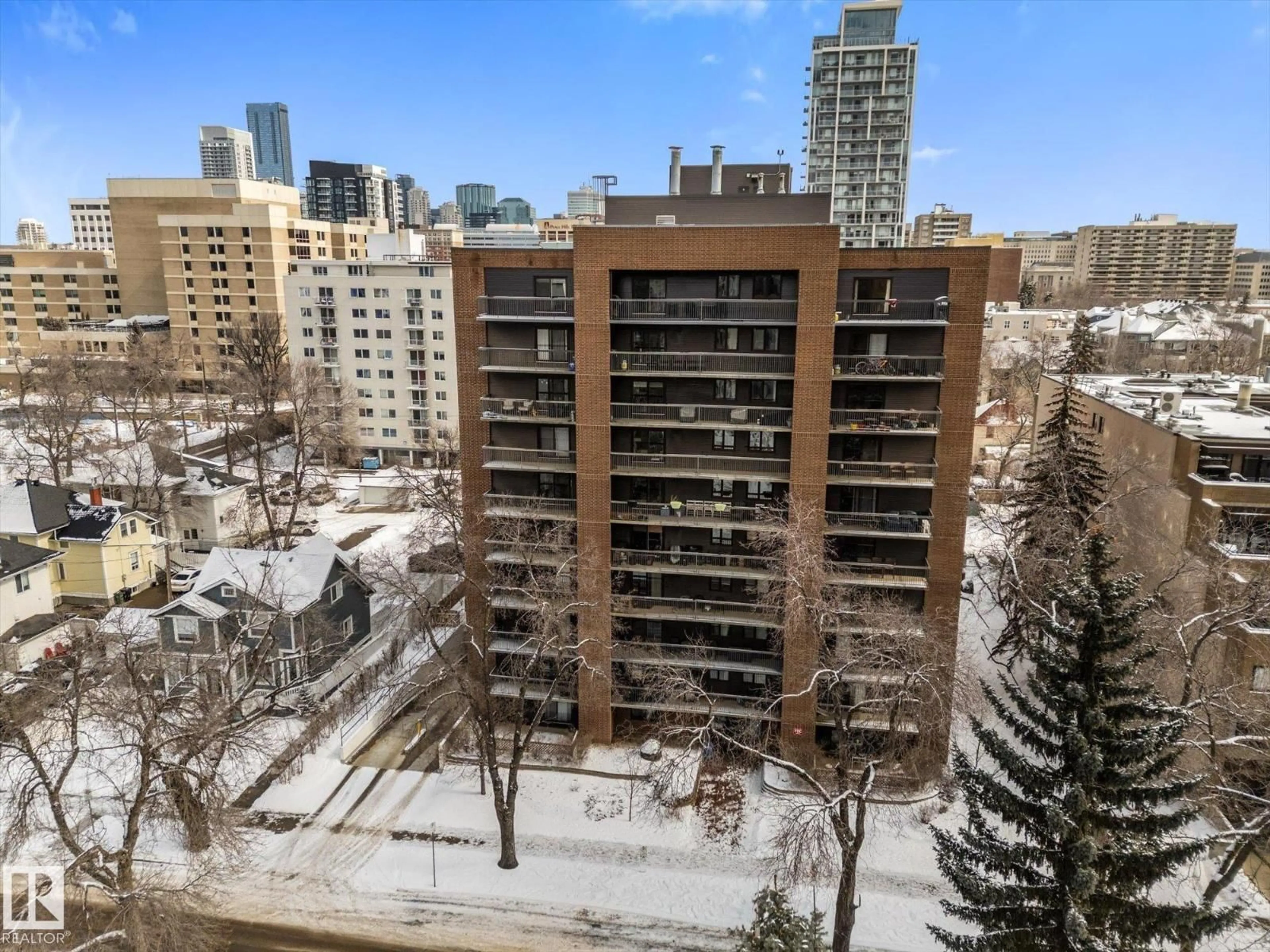 A pic from outside/outdoor area/front of a property/back of a property/a pic from drone, city buildings view from balcony for 506 - 9929 113 ST, Edmonton Alberta T5K2N9