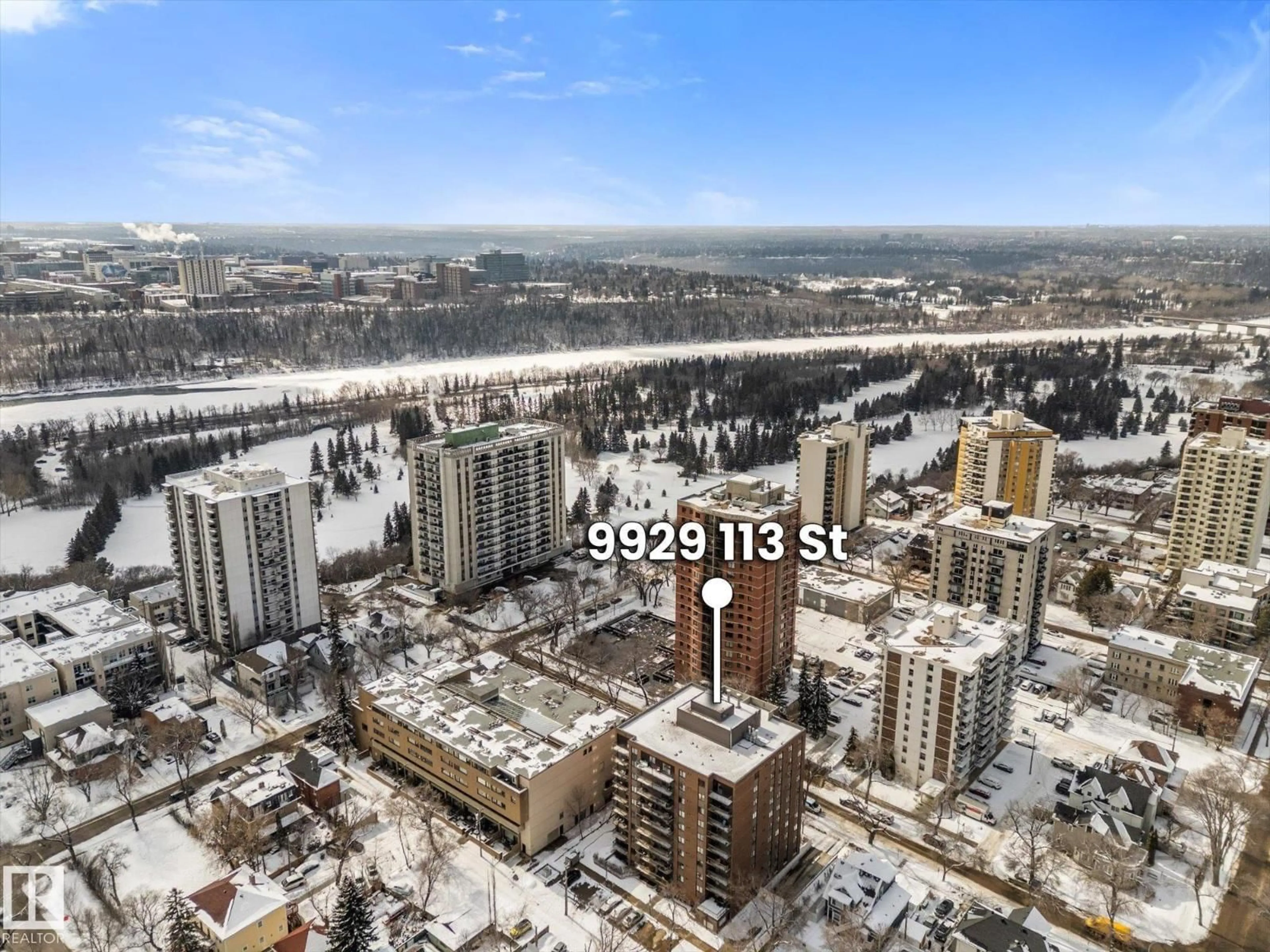 A pic from outside/outdoor area/front of a property/back of a property/a pic from drone, city buildings view from balcony for 506 - 9929 113 ST, Edmonton Alberta T5K2N9