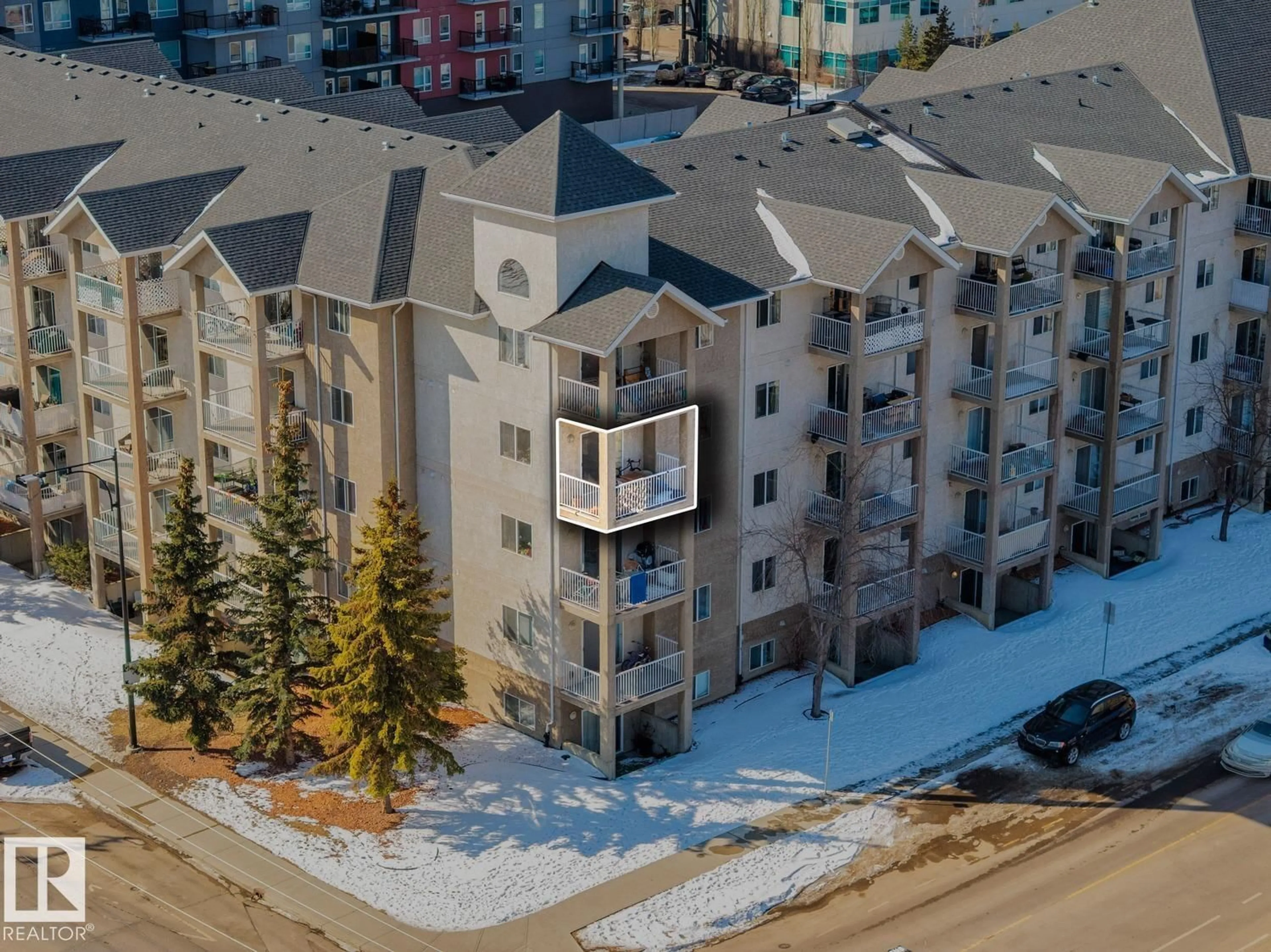 A pic from outside/outdoor area/front of a property/back of a property/a pic from drone, city buildings view from balcony for #419 - 10535 122 ST, Edmonton Alberta T5N4B7