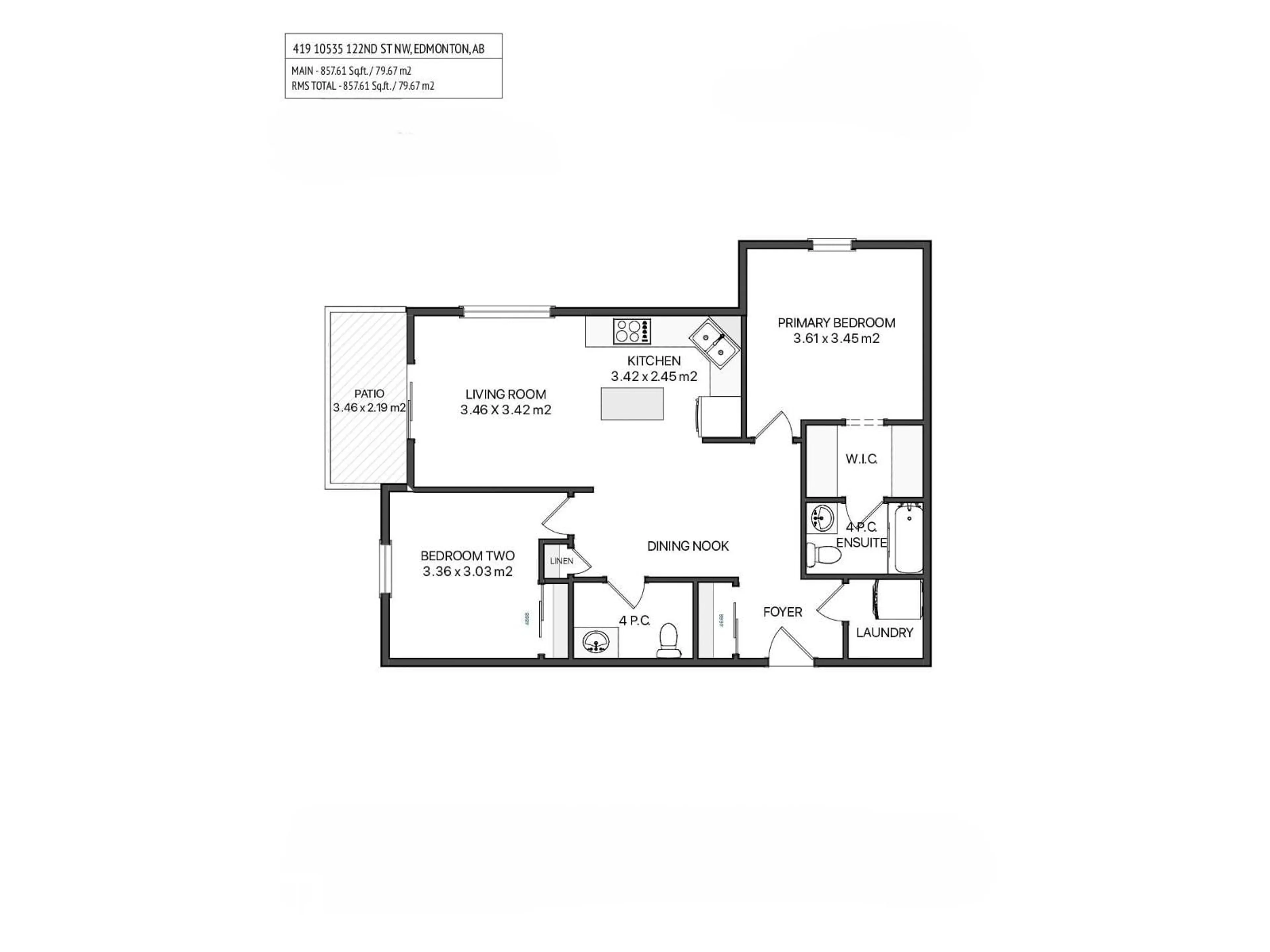 Floor plan for #419 - 10535 122 ST, Edmonton Alberta T5N4B7