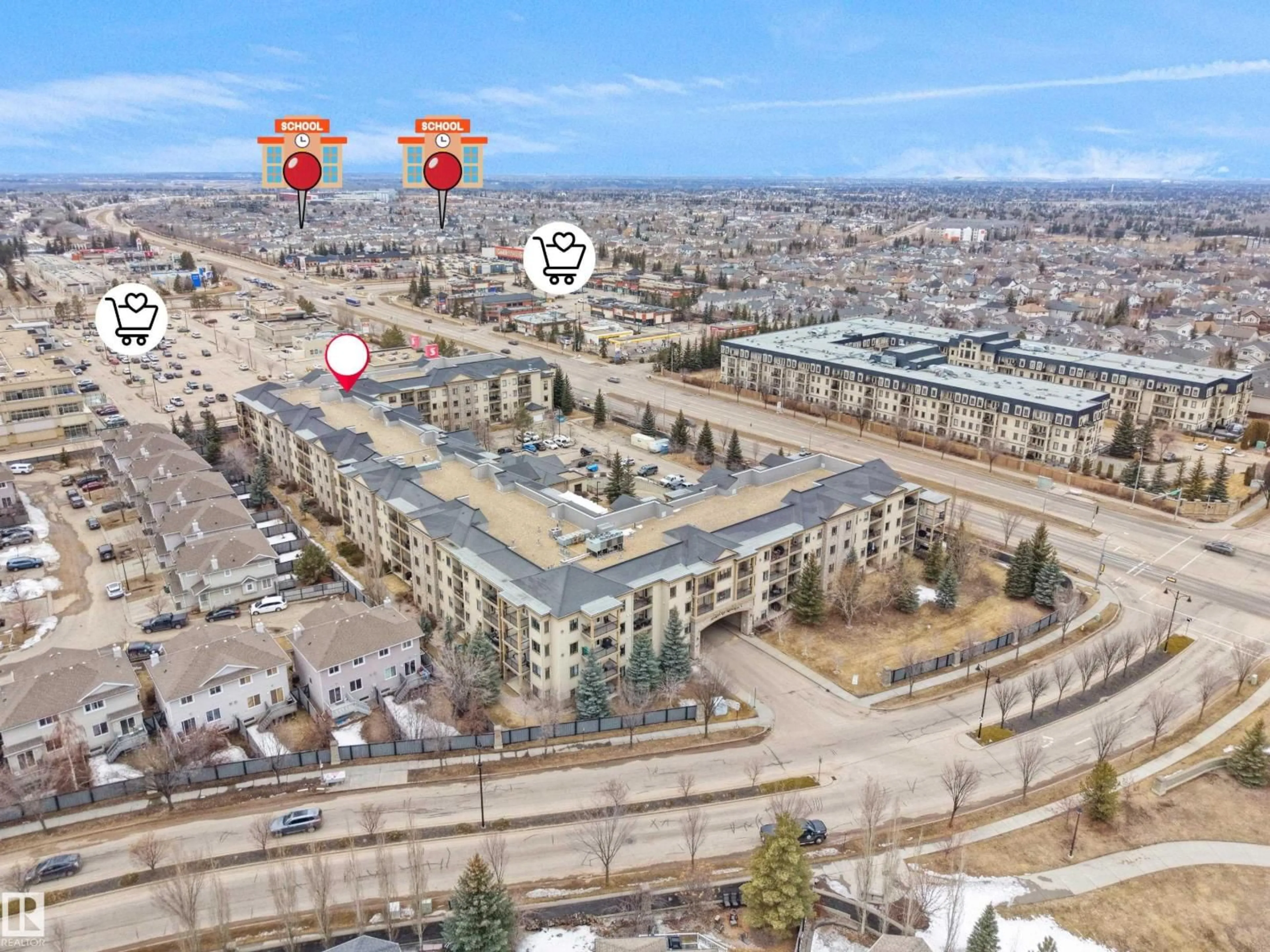 A pic from outside/outdoor area/front of a property/back of a property/a pic from drone, city buildings view from balcony for 160 - 421 MAGRATH RD, Edmonton Alberta T6R3T7