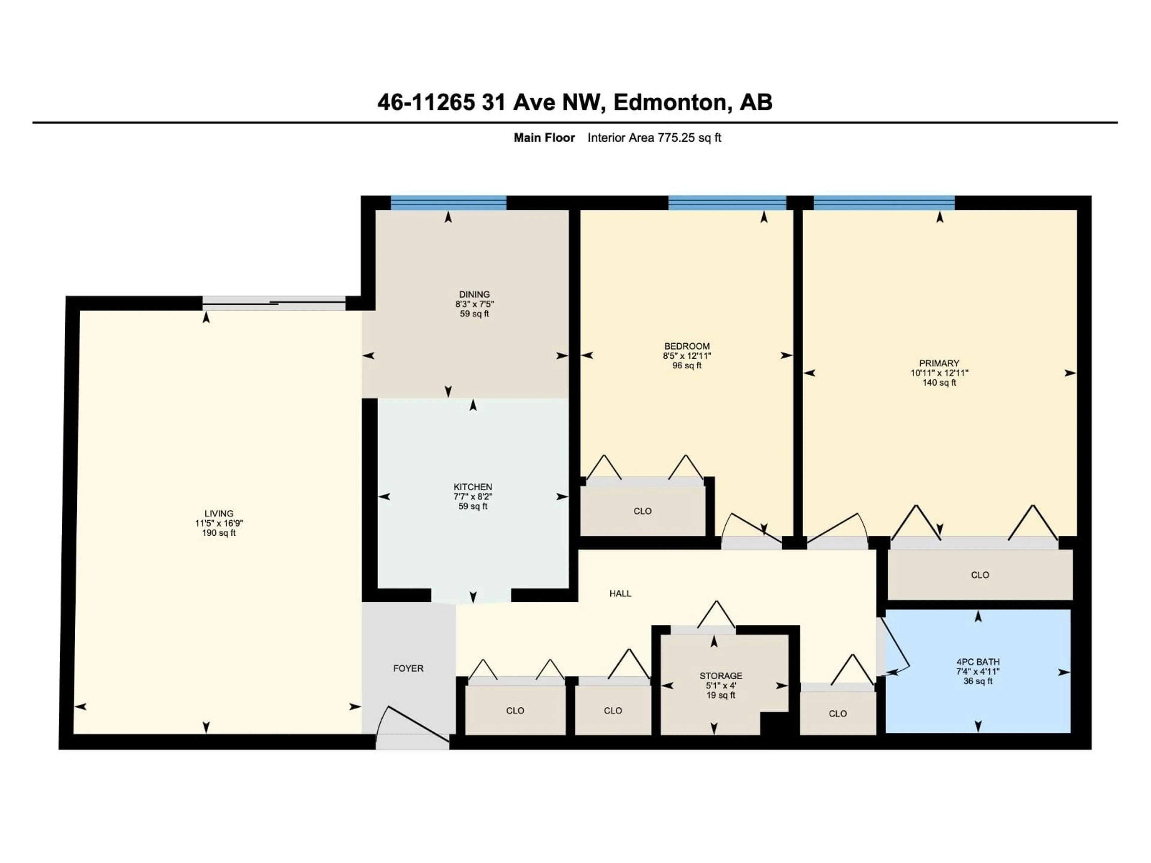 Floor plan for 46 11265 31 AV NW, Edmonton Alberta T6J3V7