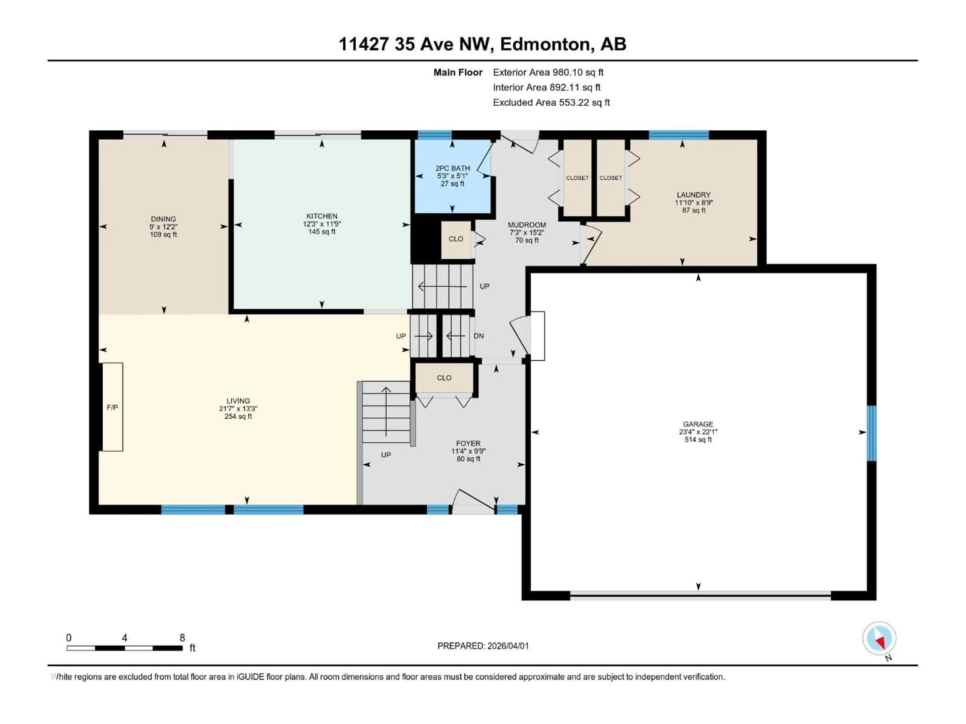Floor plan for NW - 11427 35 AV, Edmonton Alberta T6J2W9