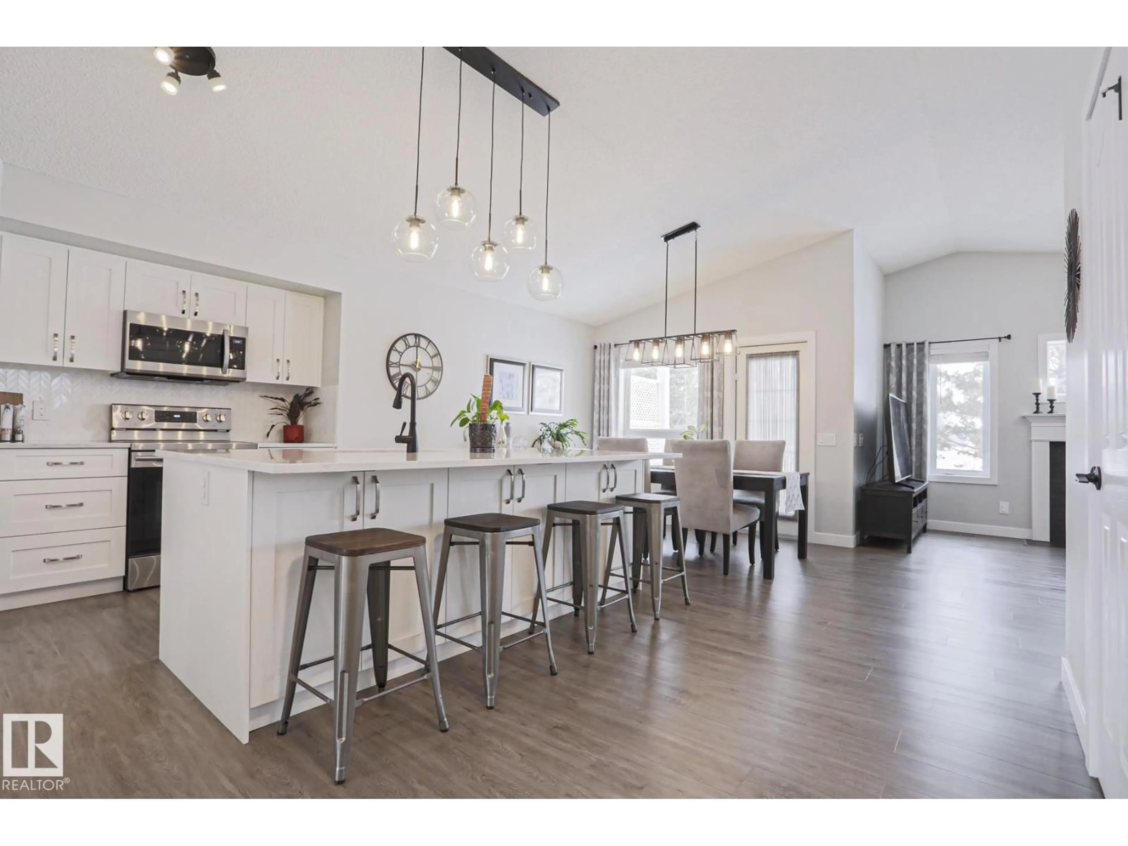 Open concept kitchen, wood/laminate floor for 53 NEWPORT CR, St. Albert Alberta T8N6Y9