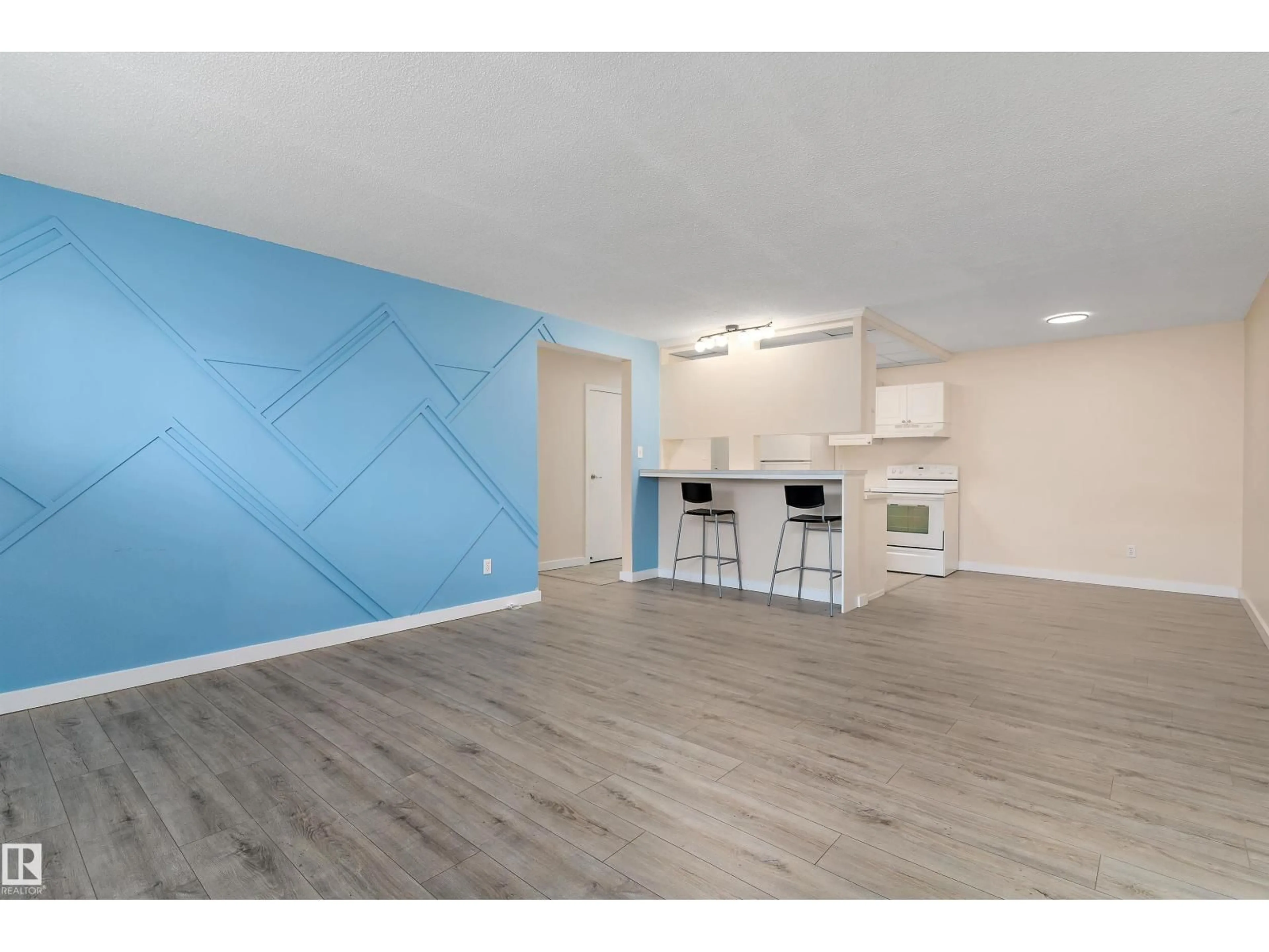Open concept kitchen, wood/laminate floor for #103 - 14903 92 AV, Edmonton Alberta T5R5B5