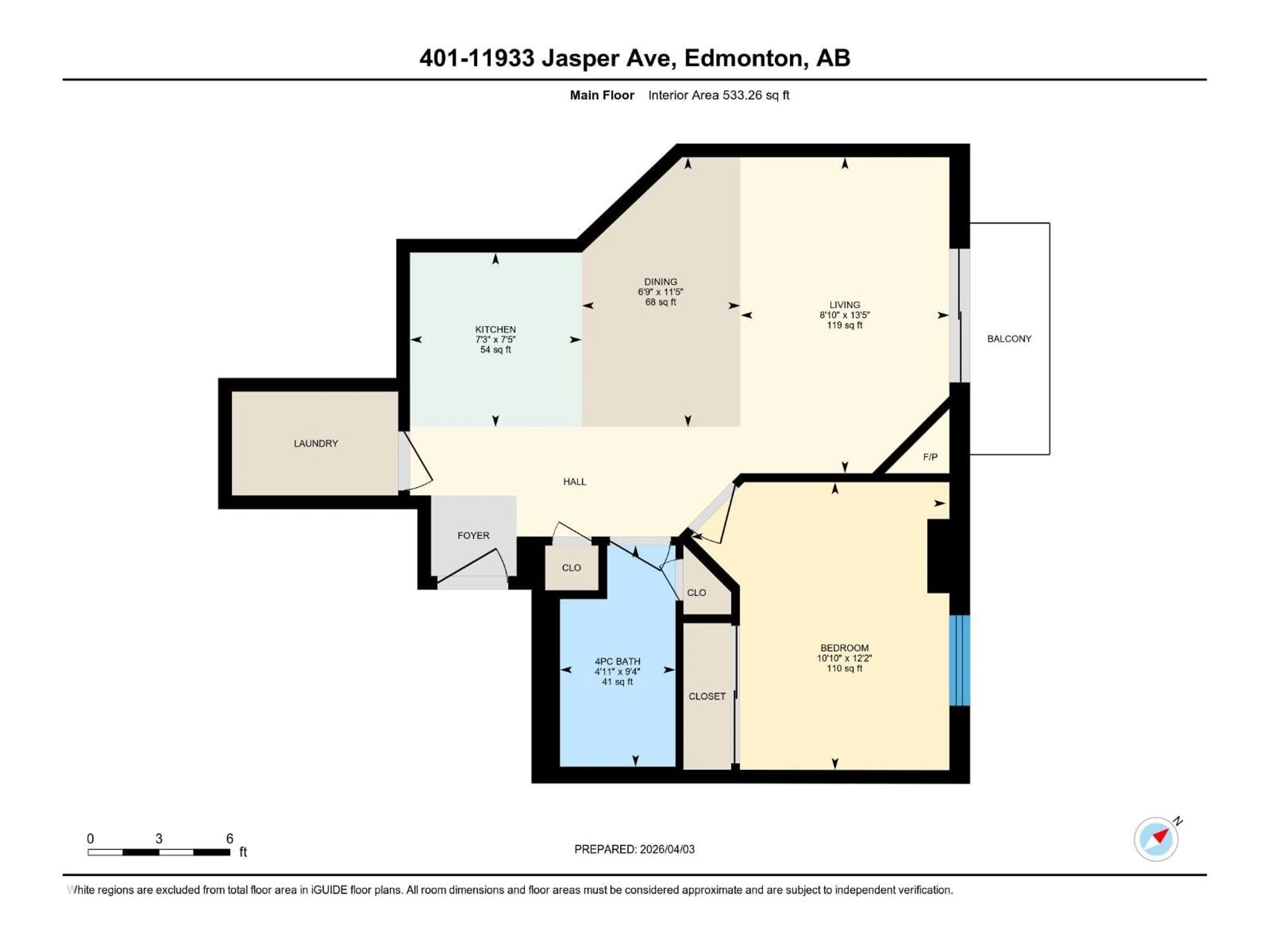 Floor plan for #401 - 11933 JASPER AV, Edmonton Alberta T5K0P1