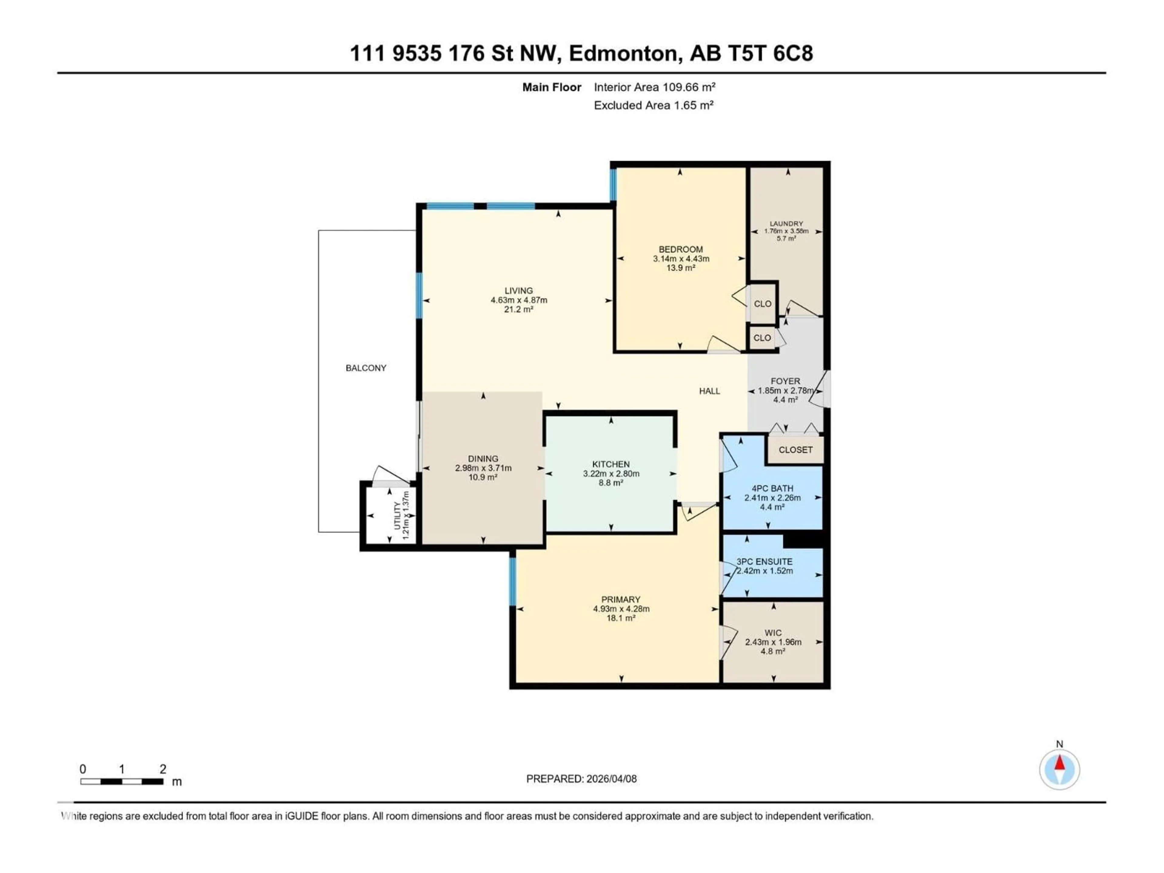 Floor plan for 111 - 9535 176 ST NW, Edmonton Alberta T5T6C8