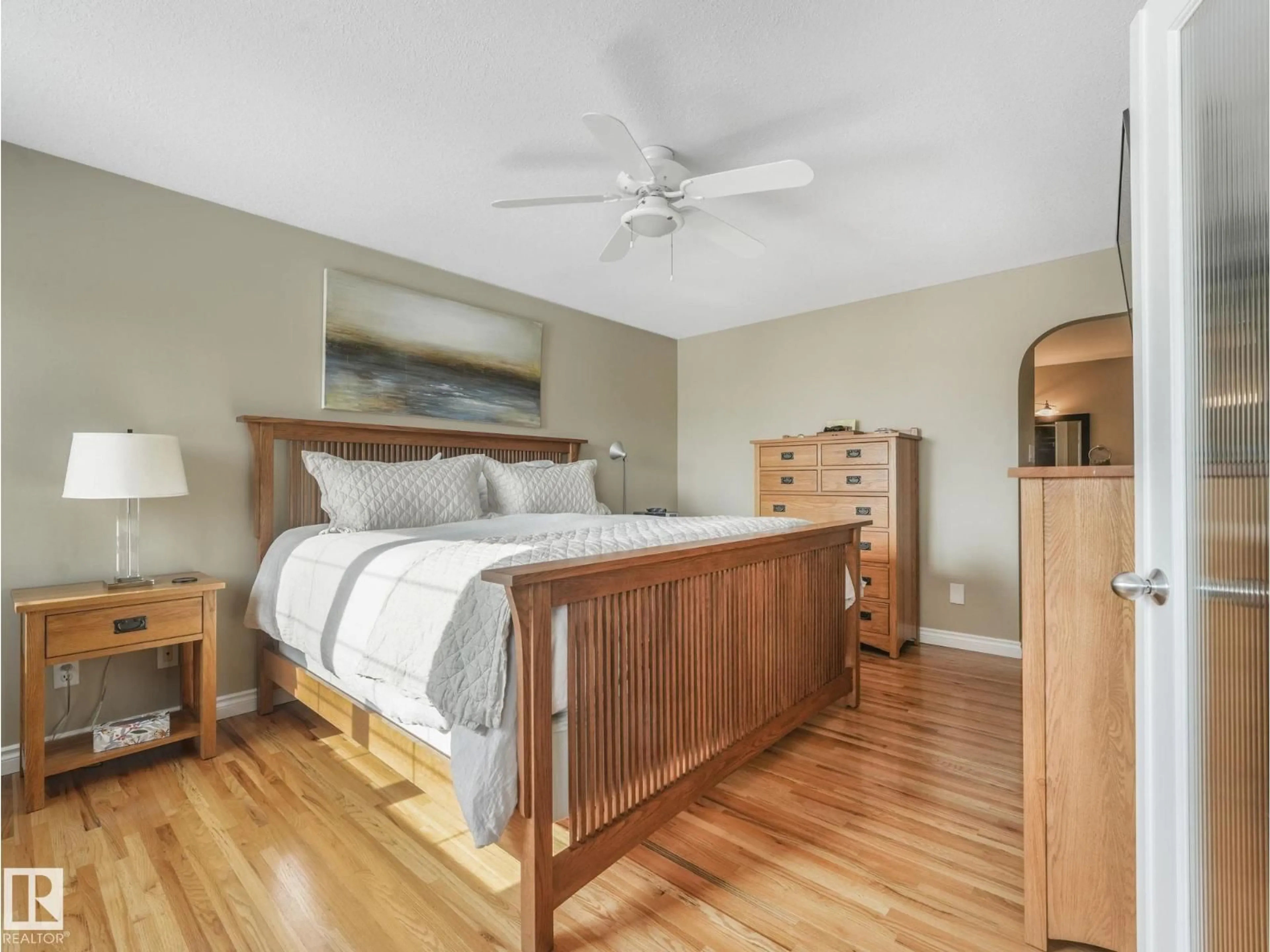 Bedroom with bed, wood/laminate floor for 15420 64 ST, Edmonton Alberta T5Y2N4