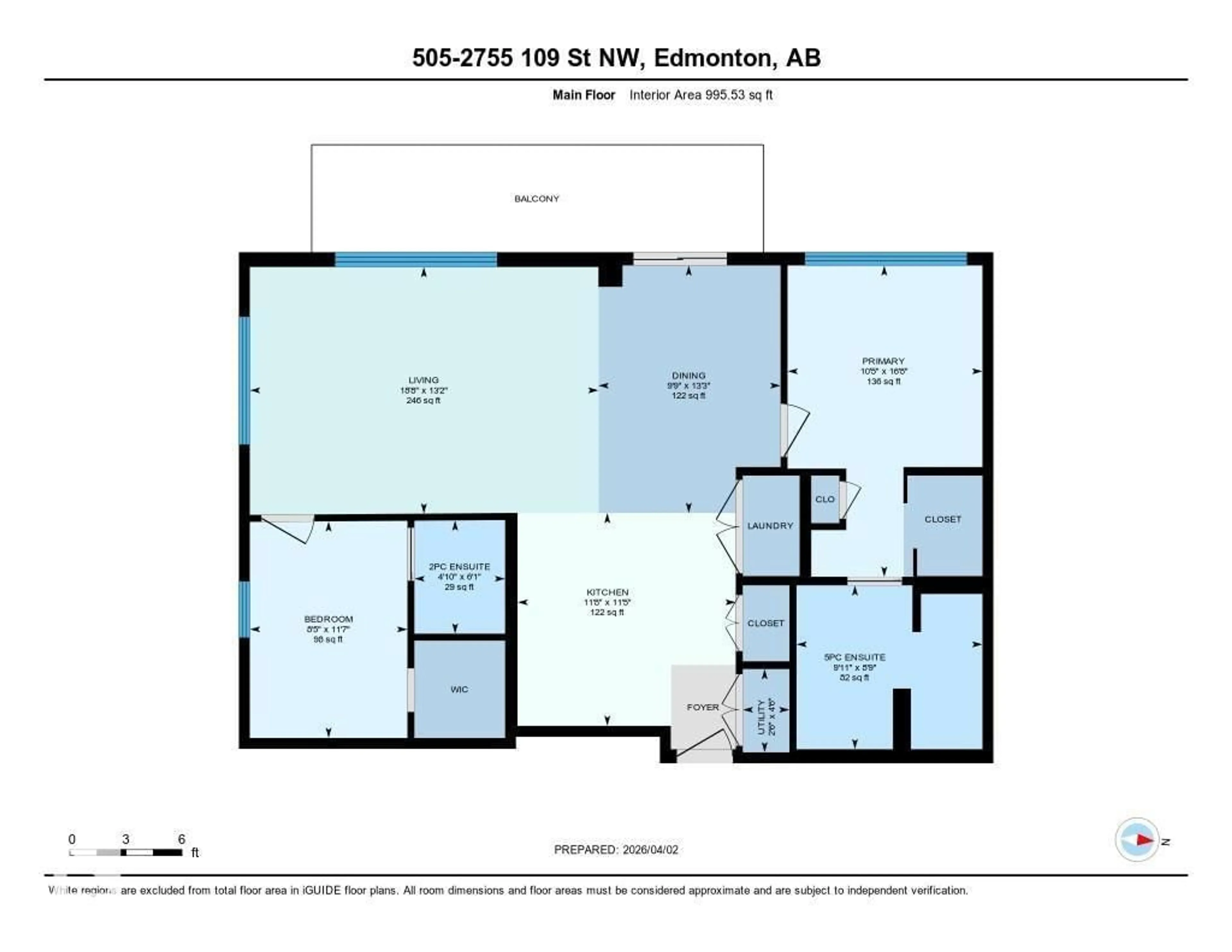 Floor plan for #505 - 2755 109 ST, Edmonton Alberta T6J5S4