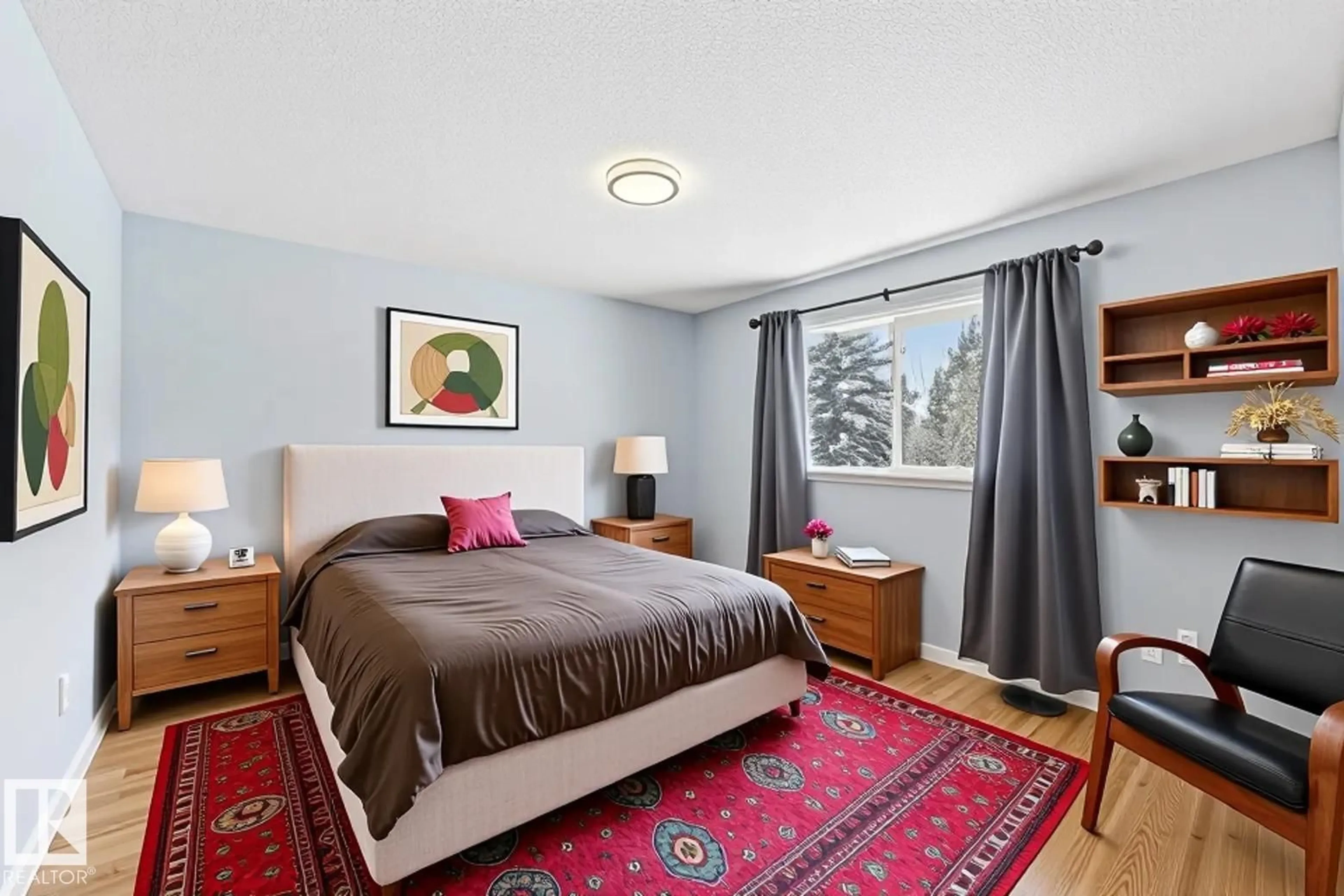 Bedroom with bed, carpet floor for NW - 3528 49A ST, Edmonton Alberta T6L3V9