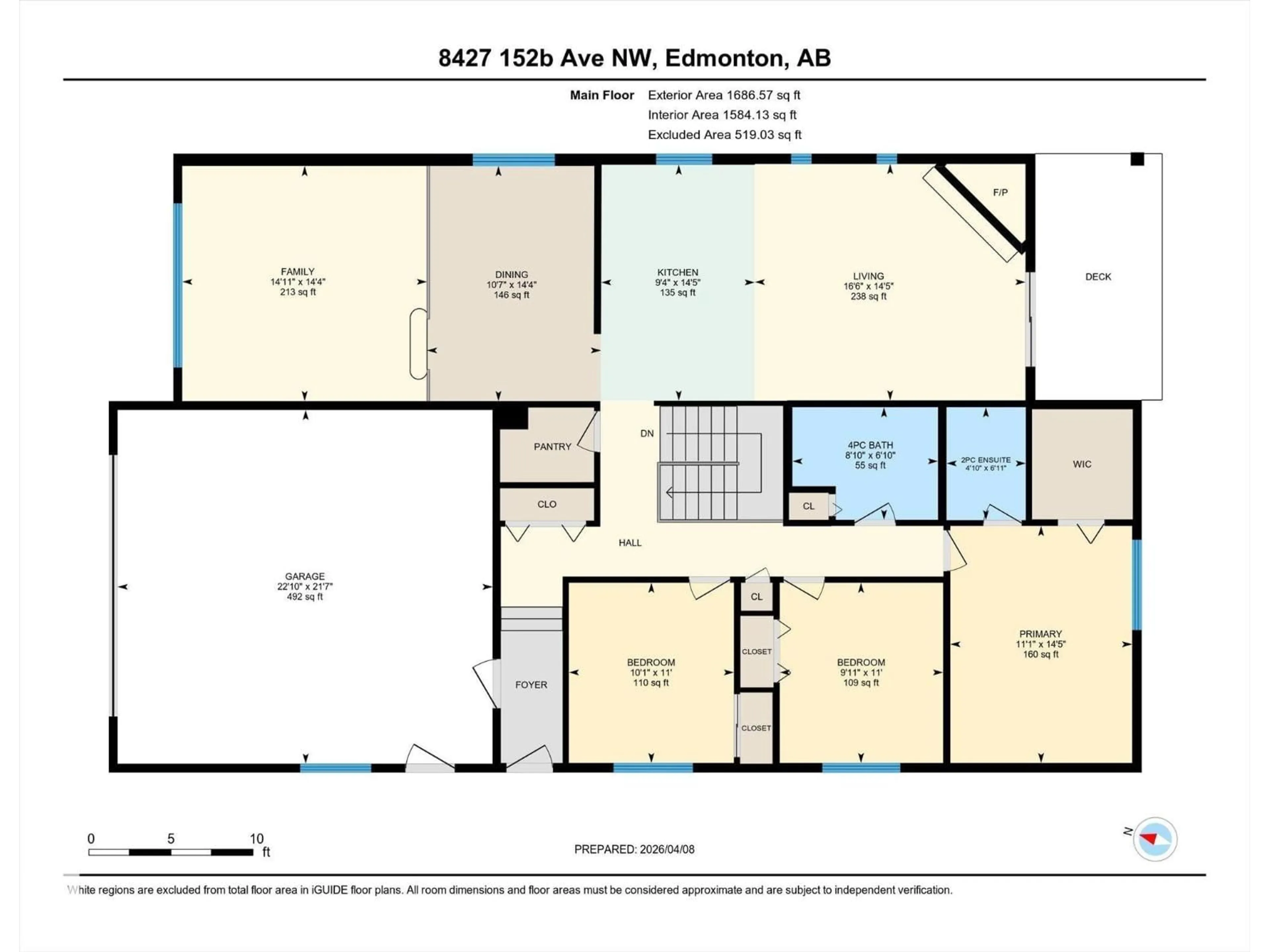 Floor plan for NW - 8427 152B AV, Edmonton Alberta T5E6G1