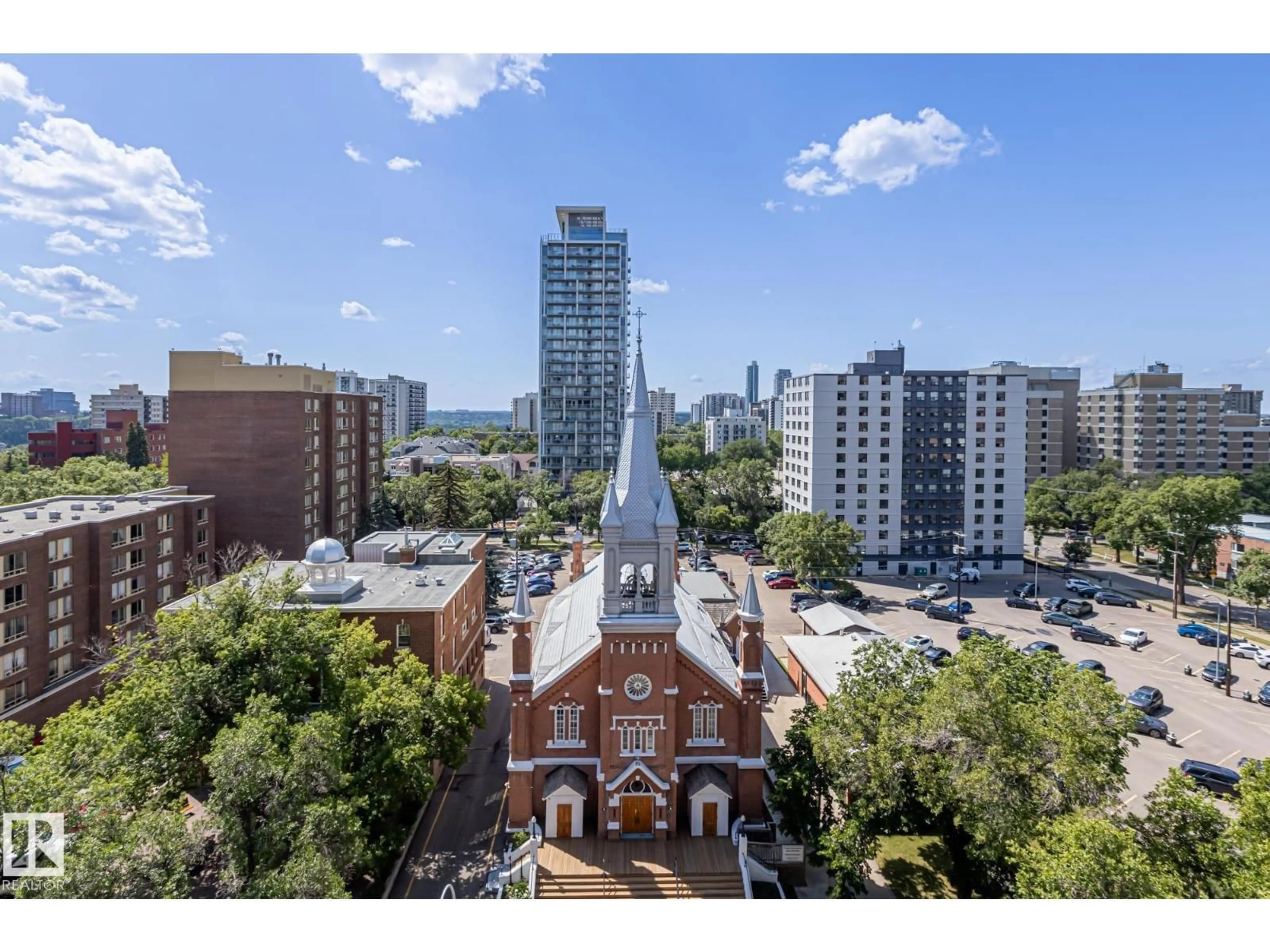 A pic from outside/outdoor area/front of a property/back of a property/a pic from drone, city buildings view from balcony for 703 - 9917 110 ST, Edmonton Alberta T5K2N4
