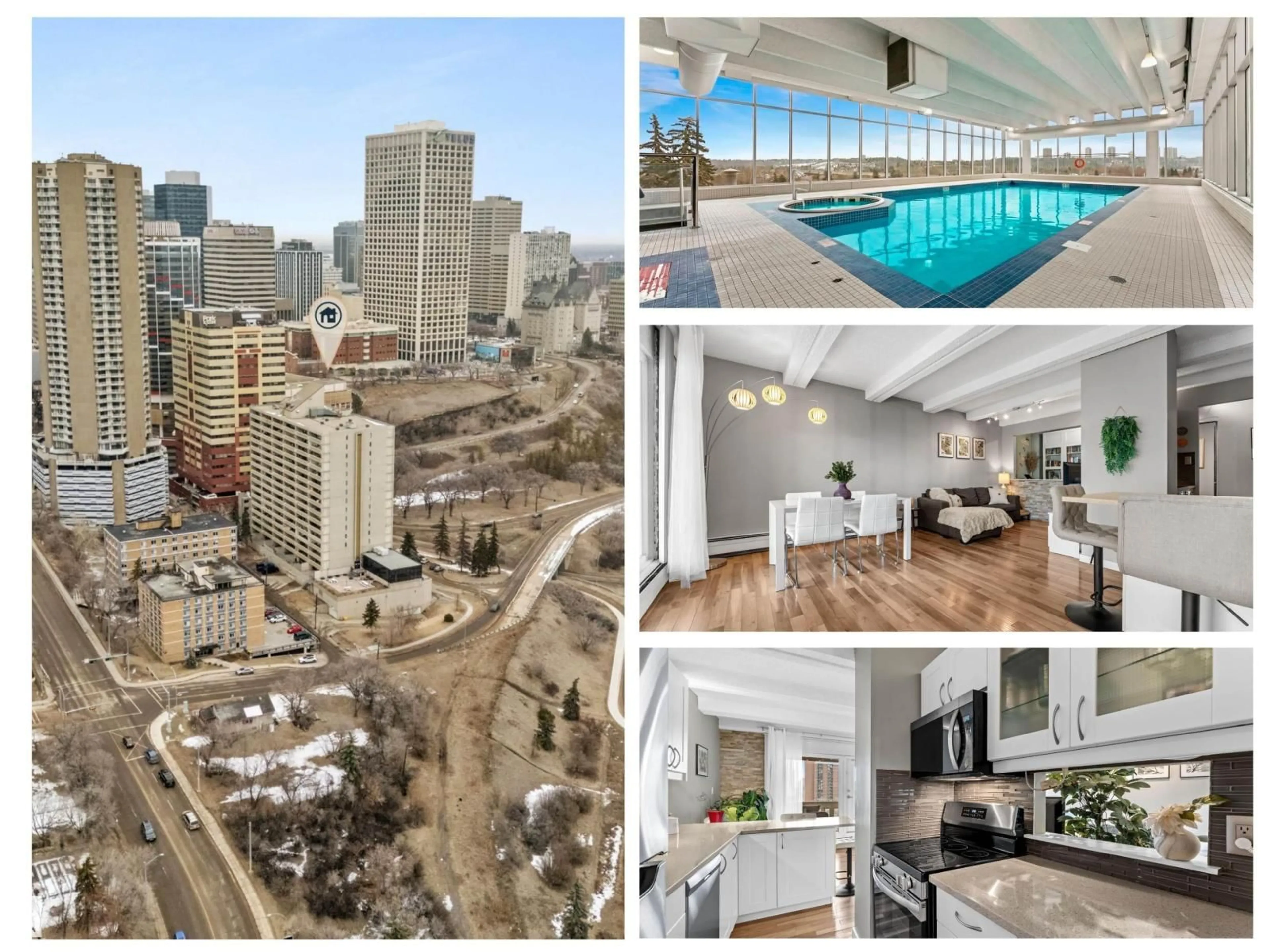 Open concept kitchen, wood/laminate floor for NW - 1911 9918 ST, Edmonton Alberta T5K2L1