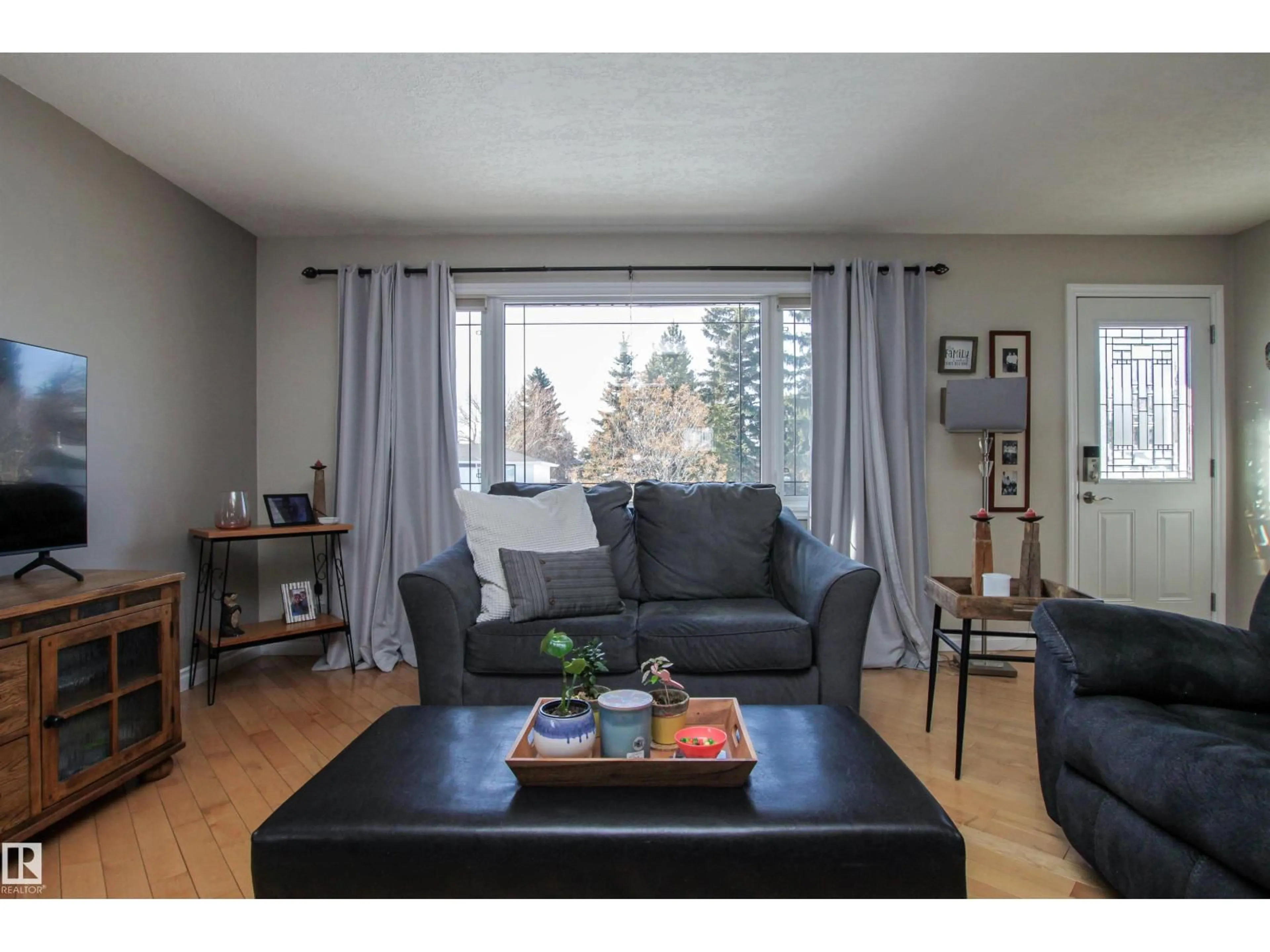Living room with furniture, wood/laminate floor for 34 GLAMORGAN DR, Sherwood Park Alberta T8A2Y4