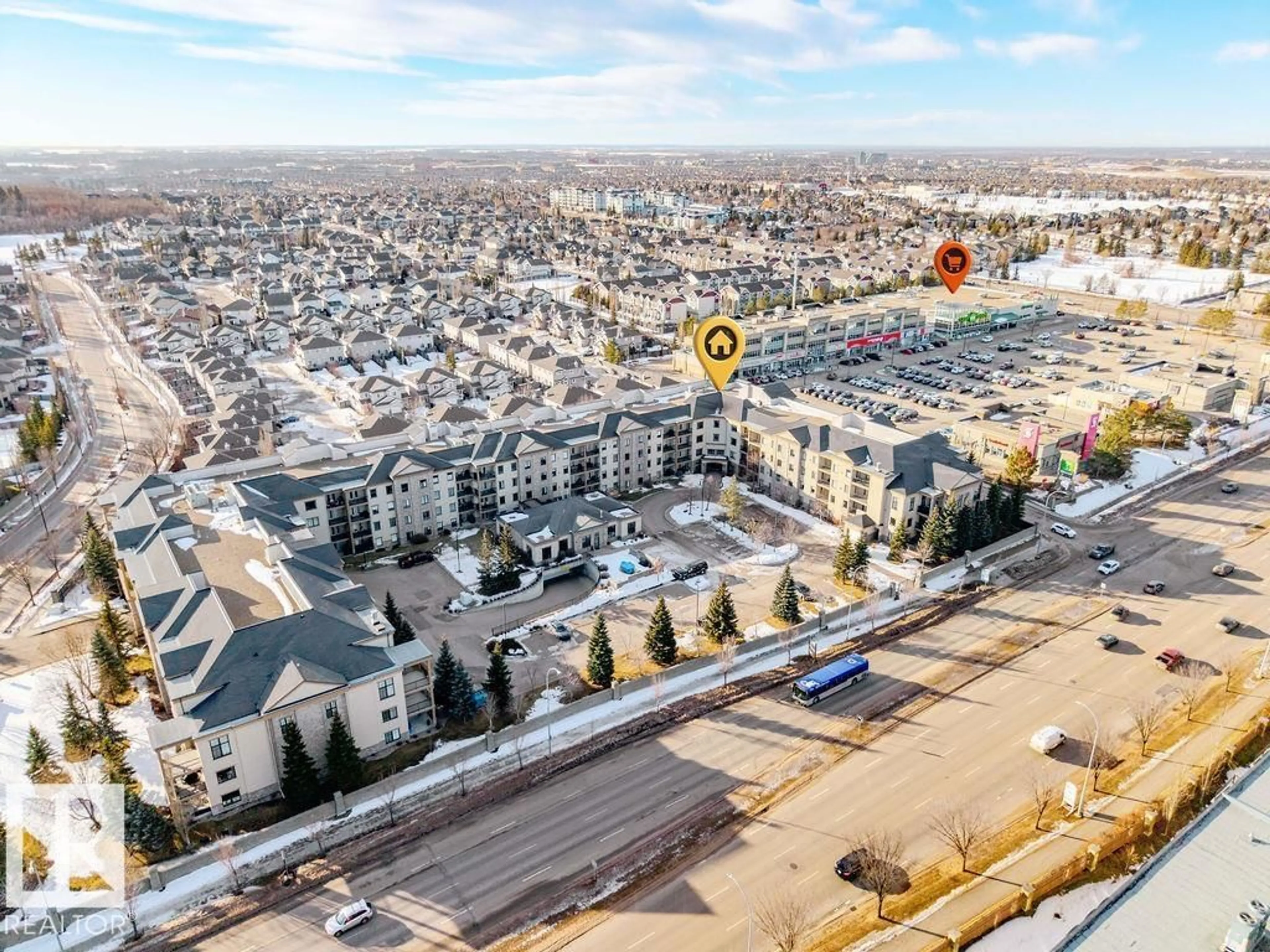 A pic from outside/outdoor area/front of a property/back of a property/a pic from drone, street for #217 - 160 MAGRATH RD, Edmonton Alberta T6R3T7