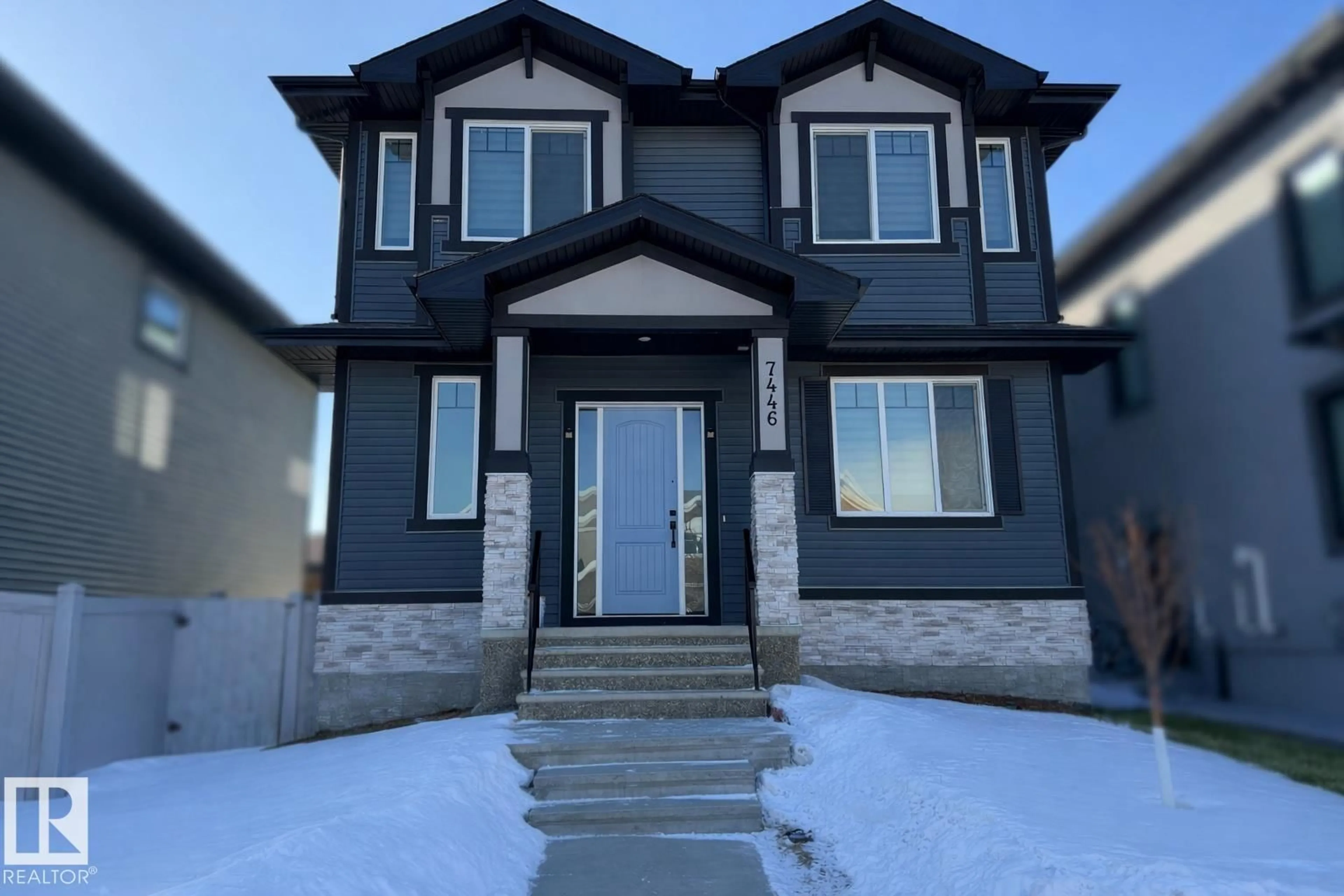 Home with vinyl exterior material, street for 7446 COLONEL MEWBURN RD, Edmonton Alberta T5E6V6