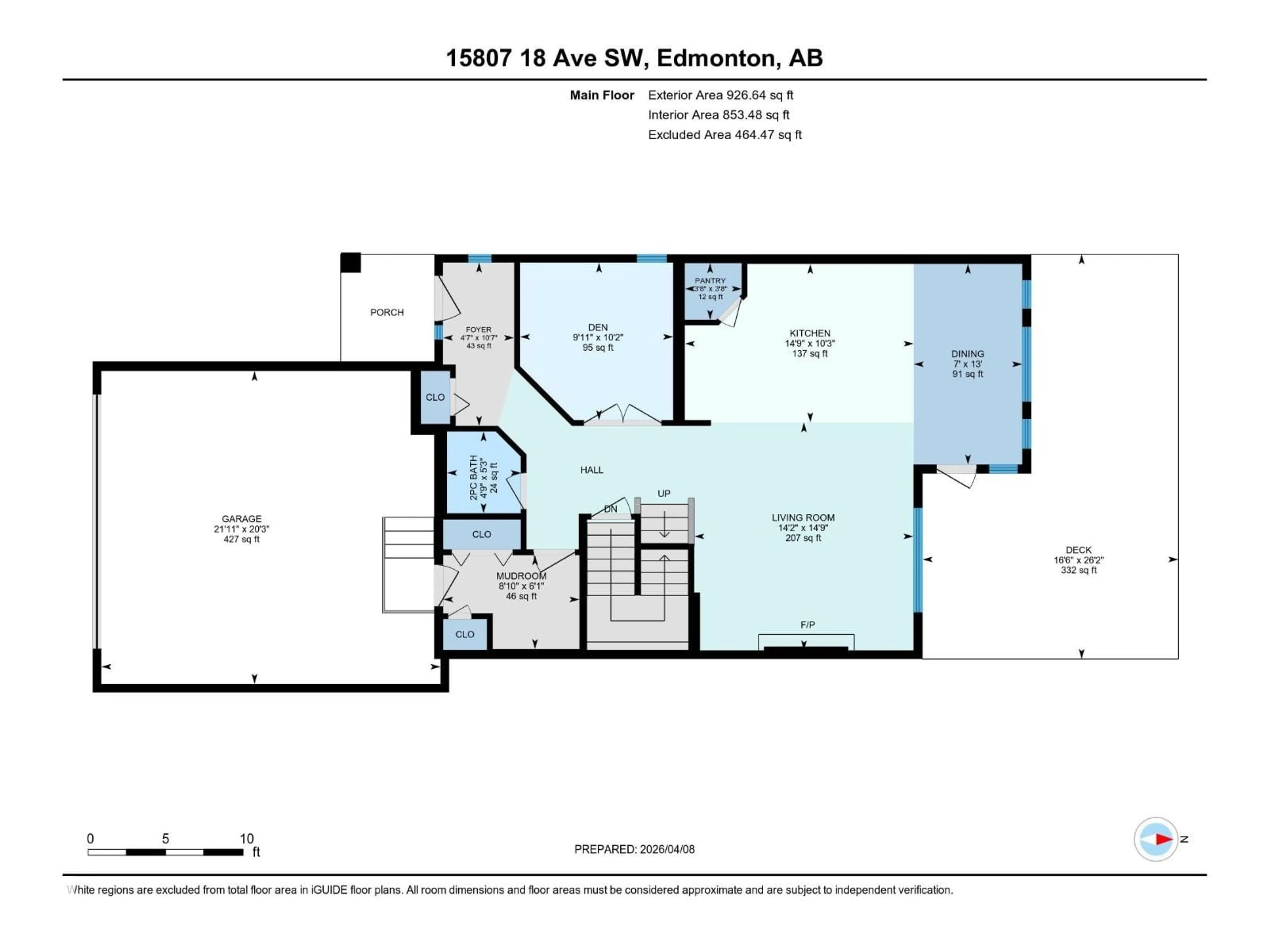 Floor plan for 15807 18 AV, Edmonton Alberta T6W3E7