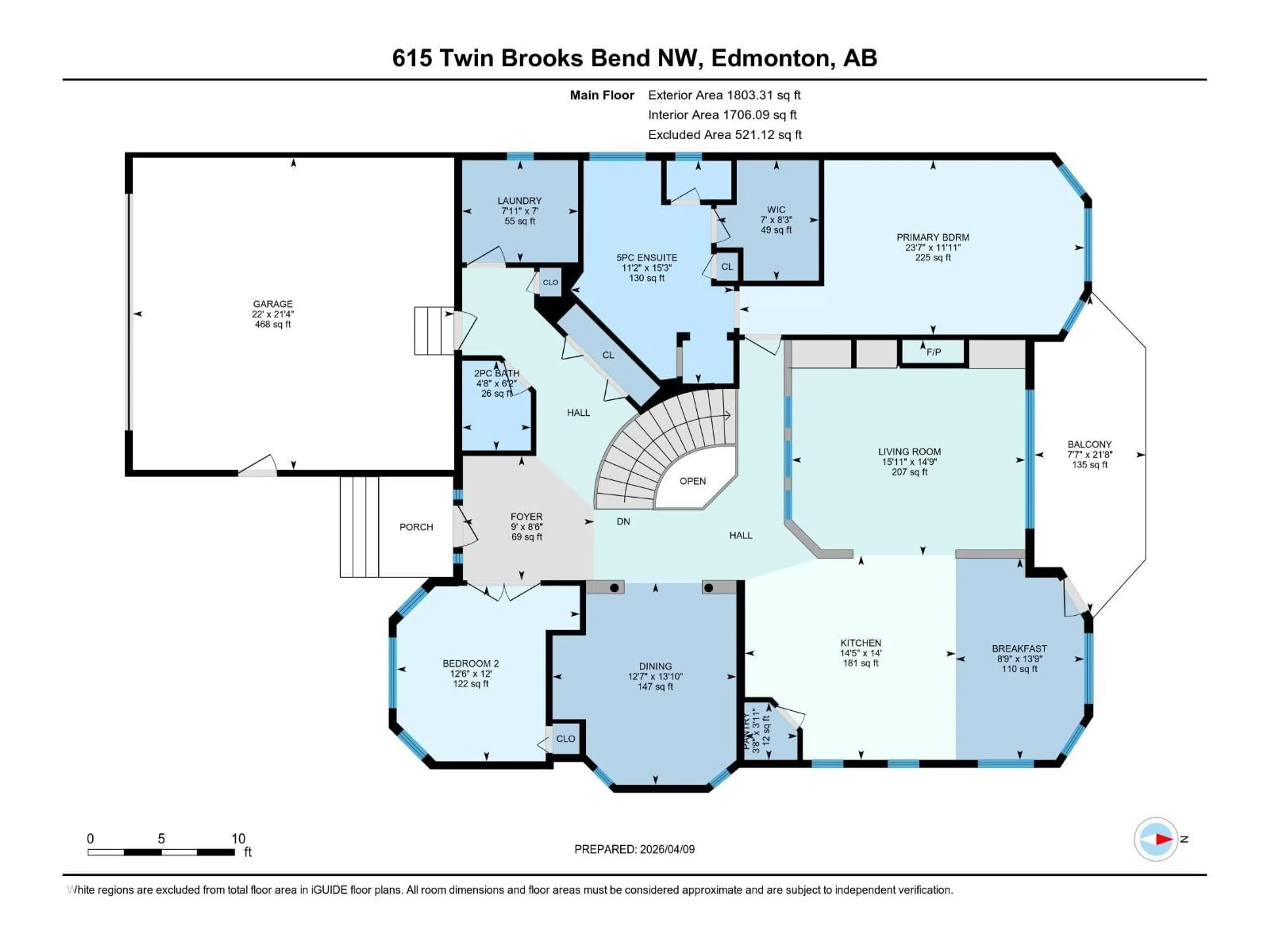Floor plan for BN NW - 615 TWIN BROOKS BEND, Edmonton Alberta T6J7E2