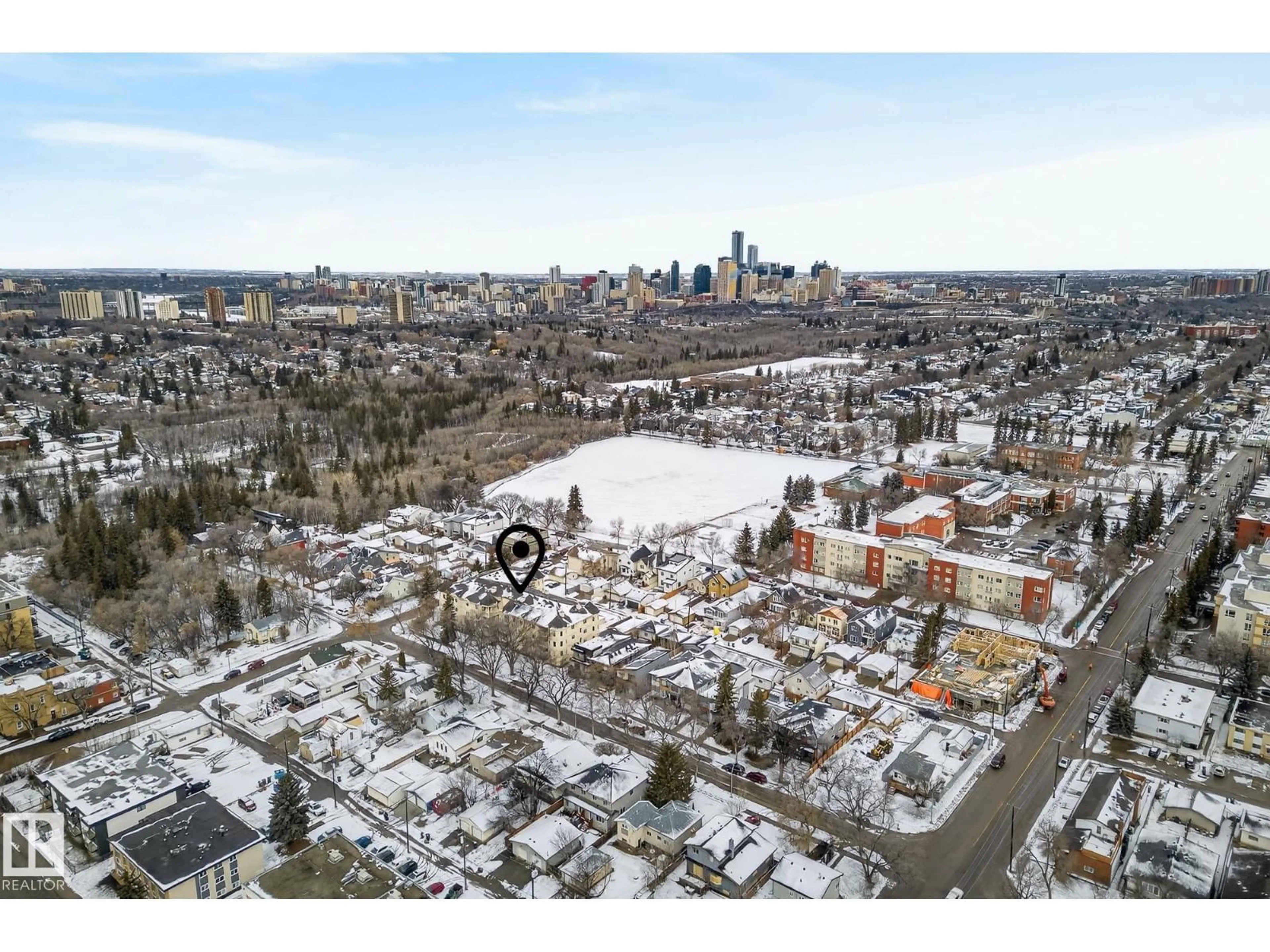 A pic from outside/outdoor area/front of a property/back of a property/a pic from drone, city buildings view from balcony for #301 - 9138 83 AV, Edmonton Alberta T6C1B7