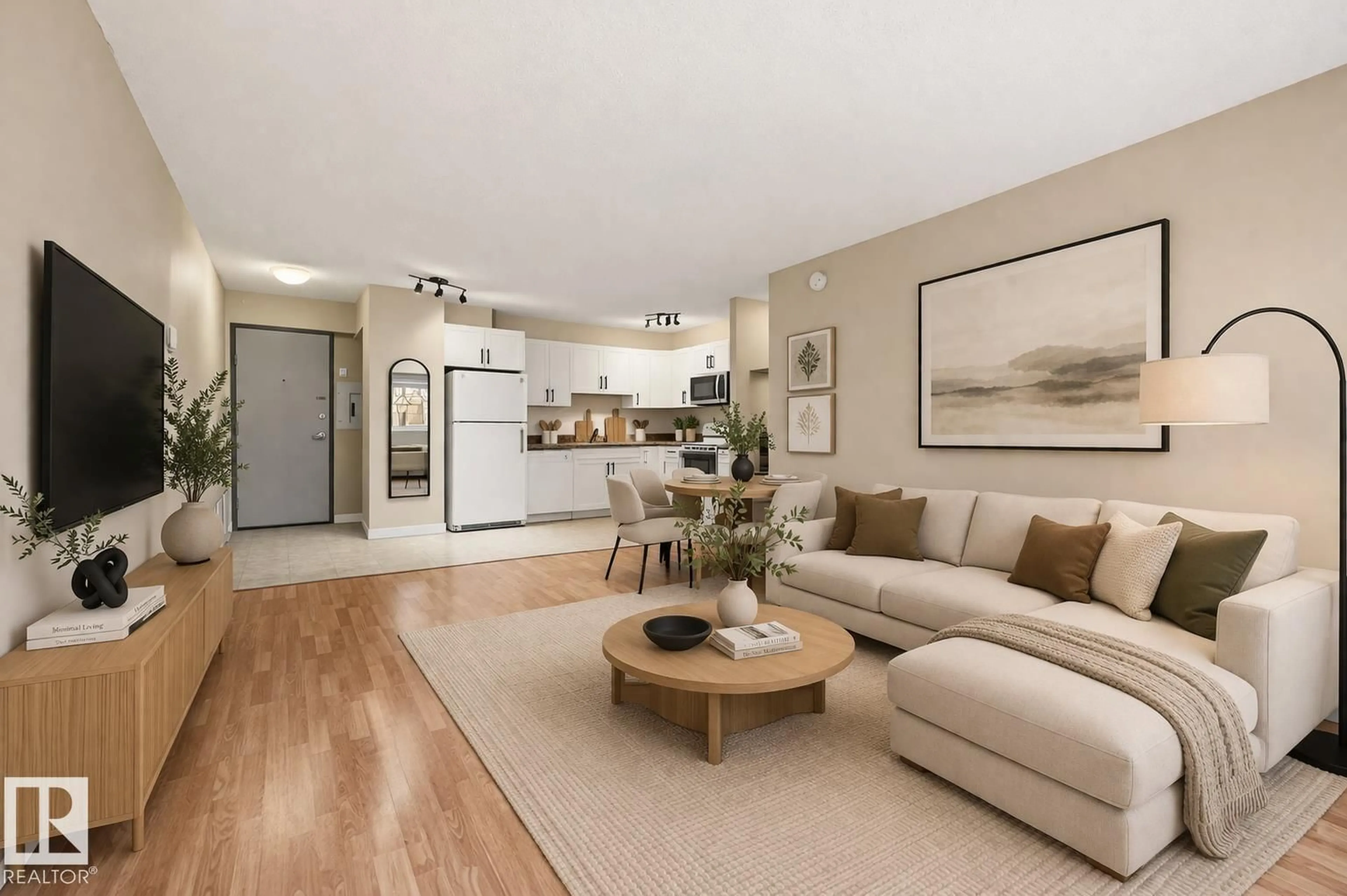 Living room with furniture, wood/laminate floor for #209 - 9710 105 ST NW, Edmonton Alberta T5K1A4