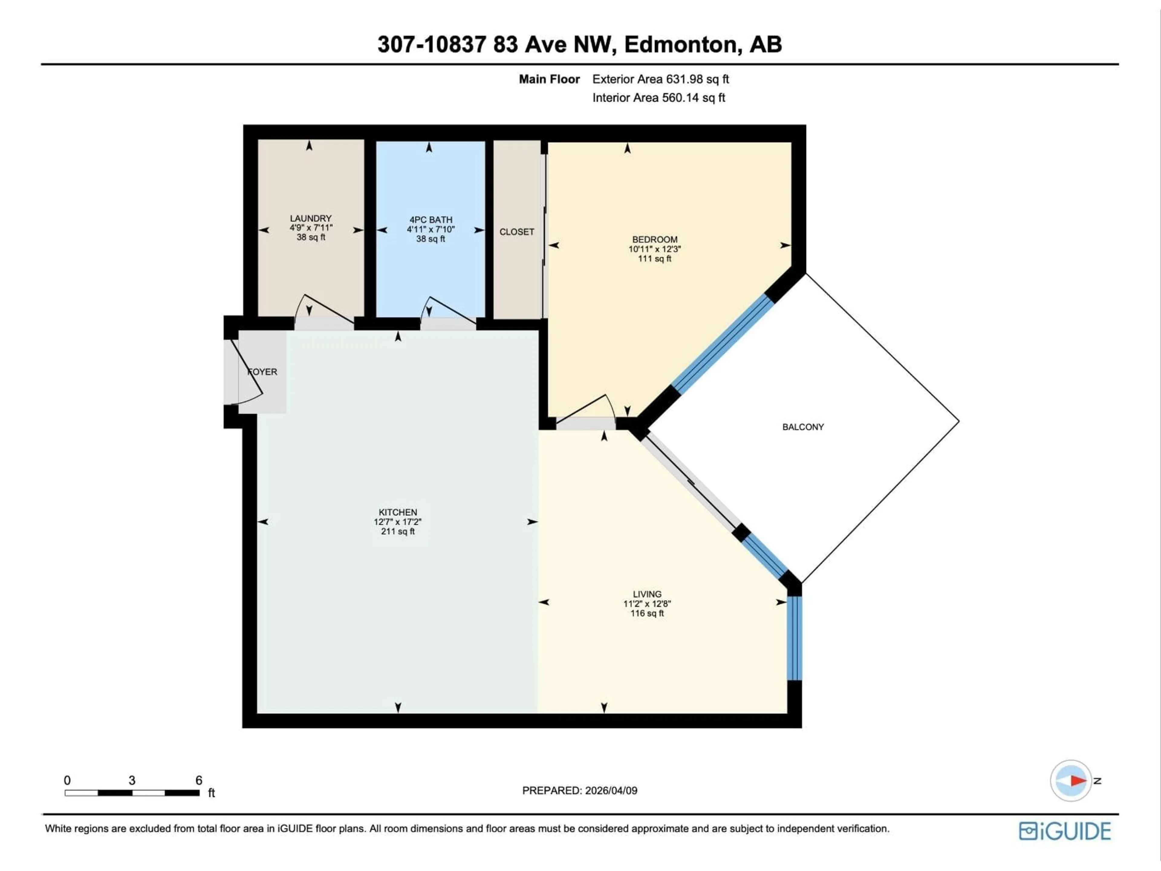 Floor plan for #307 - 10837 83 AV, Edmonton Alberta T6E2E6