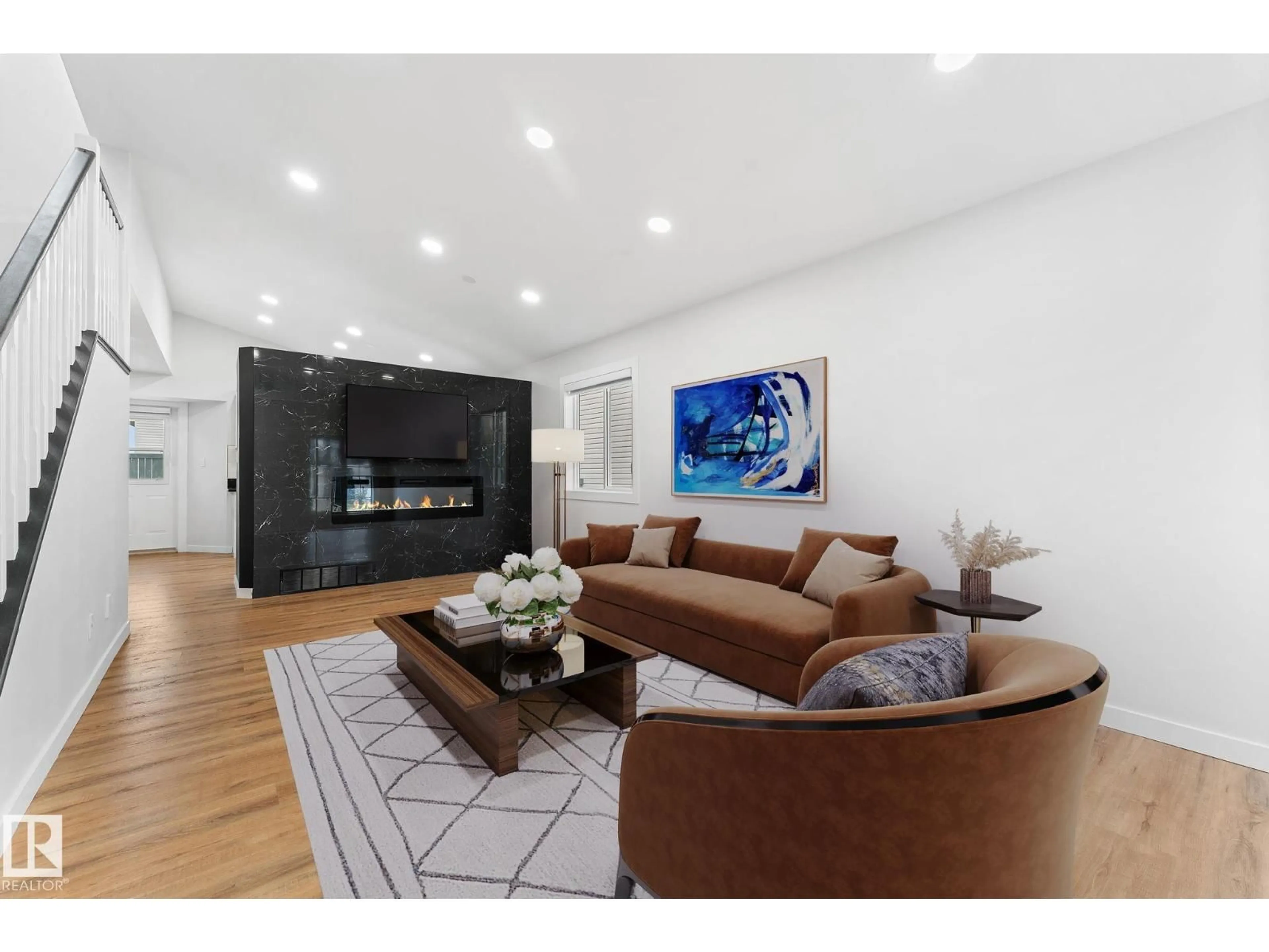 Living room with furniture, wood/laminate floor for 362 BLACKBURN DR, Edmonton Alberta T6W1B8