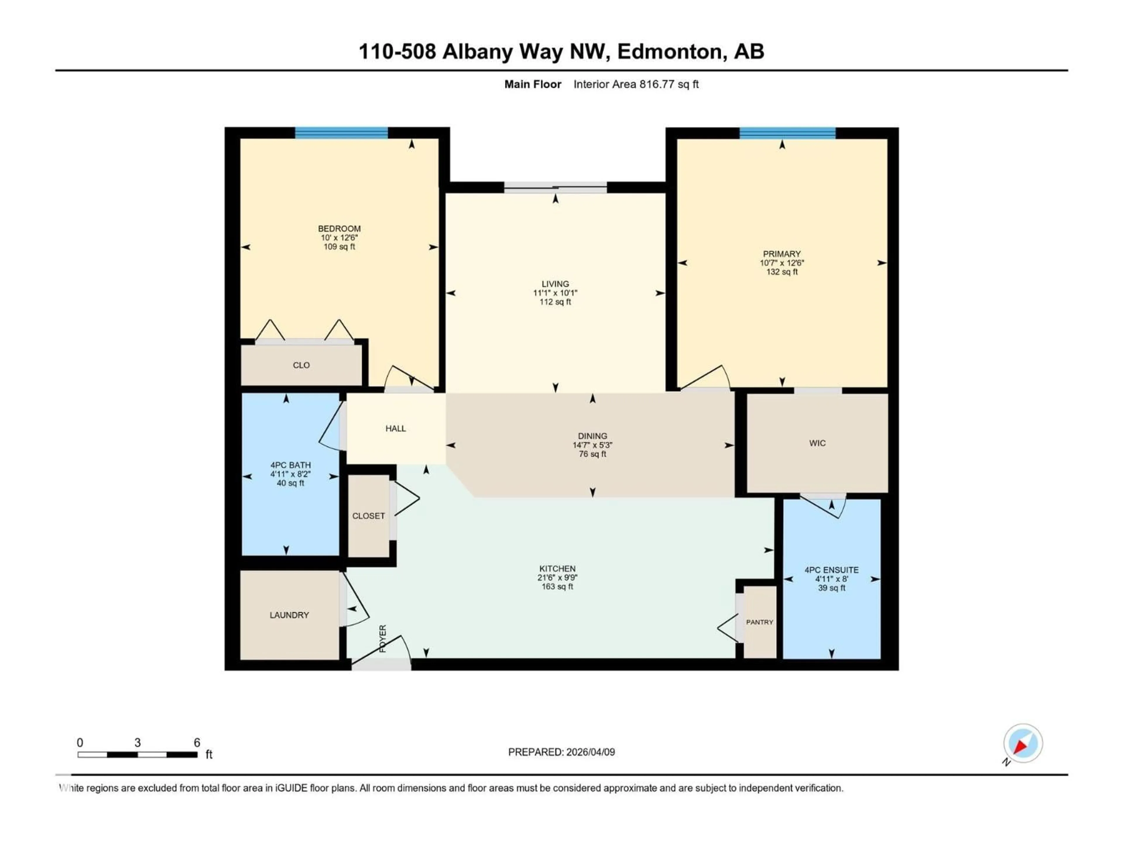 Floor plan for 508 - 110 ALBANY WY, Edmonton Alberta T6V0L1