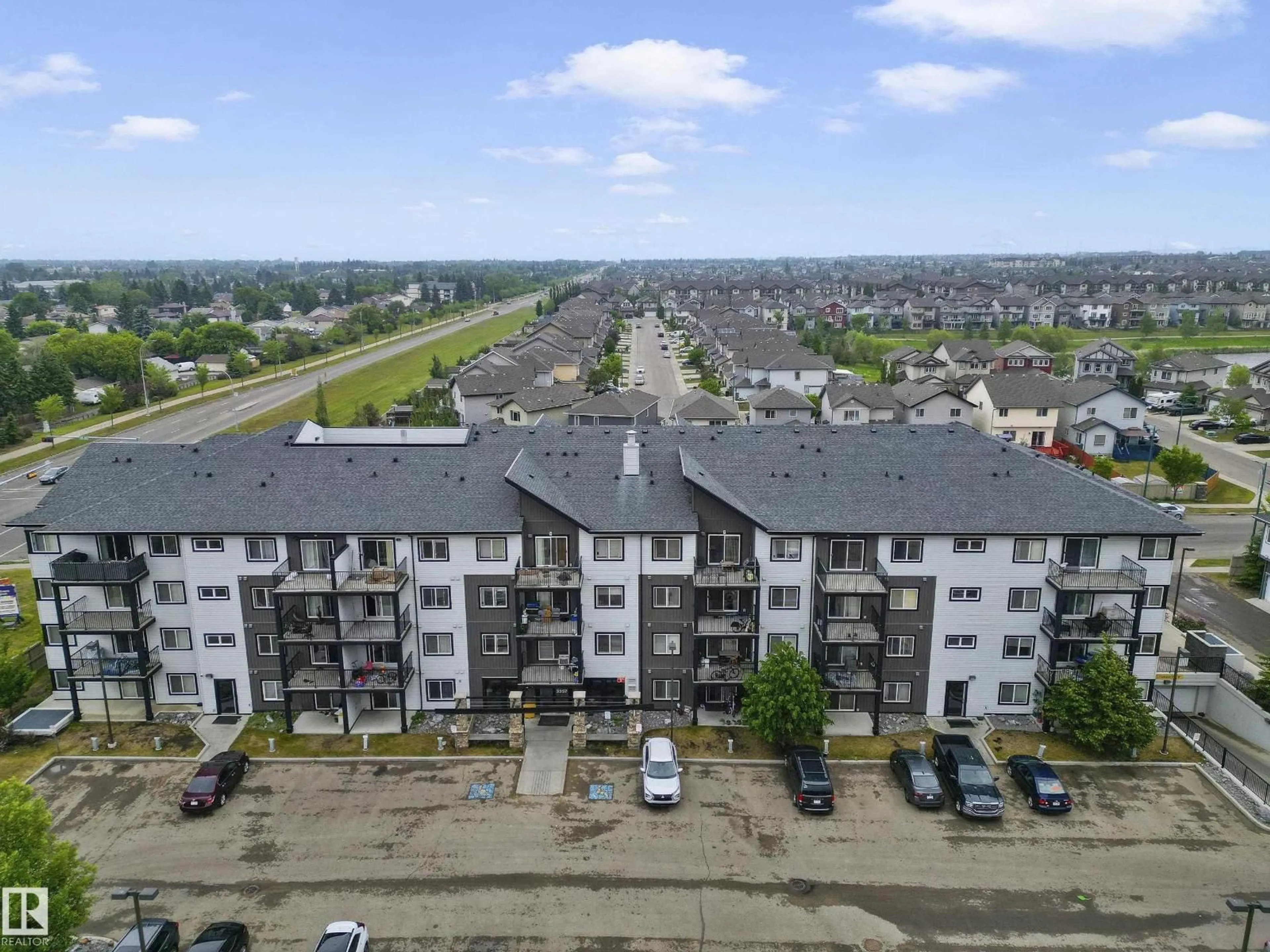 A pic from outside/outdoor area/front of a property/back of a property/a pic from drone, city buildings view from balcony for 114 - 3357 16A AV, Edmonton Alberta T6T0V4