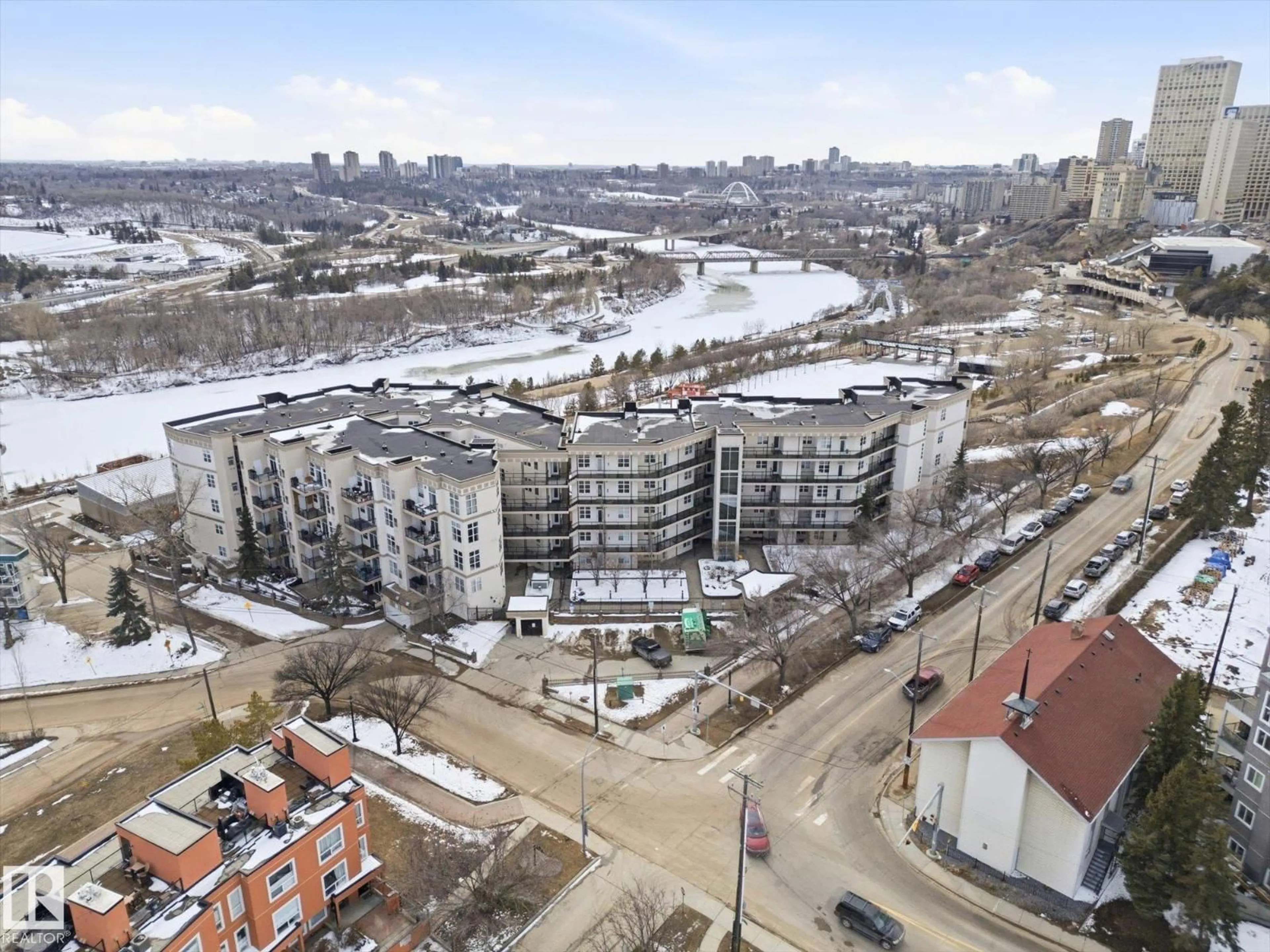 A pic from outside/outdoor area/front of a property/back of a property/a pic from drone, city buildings view from balcony for #514 - 9507 101 AV, Edmonton Alberta T6H4R1