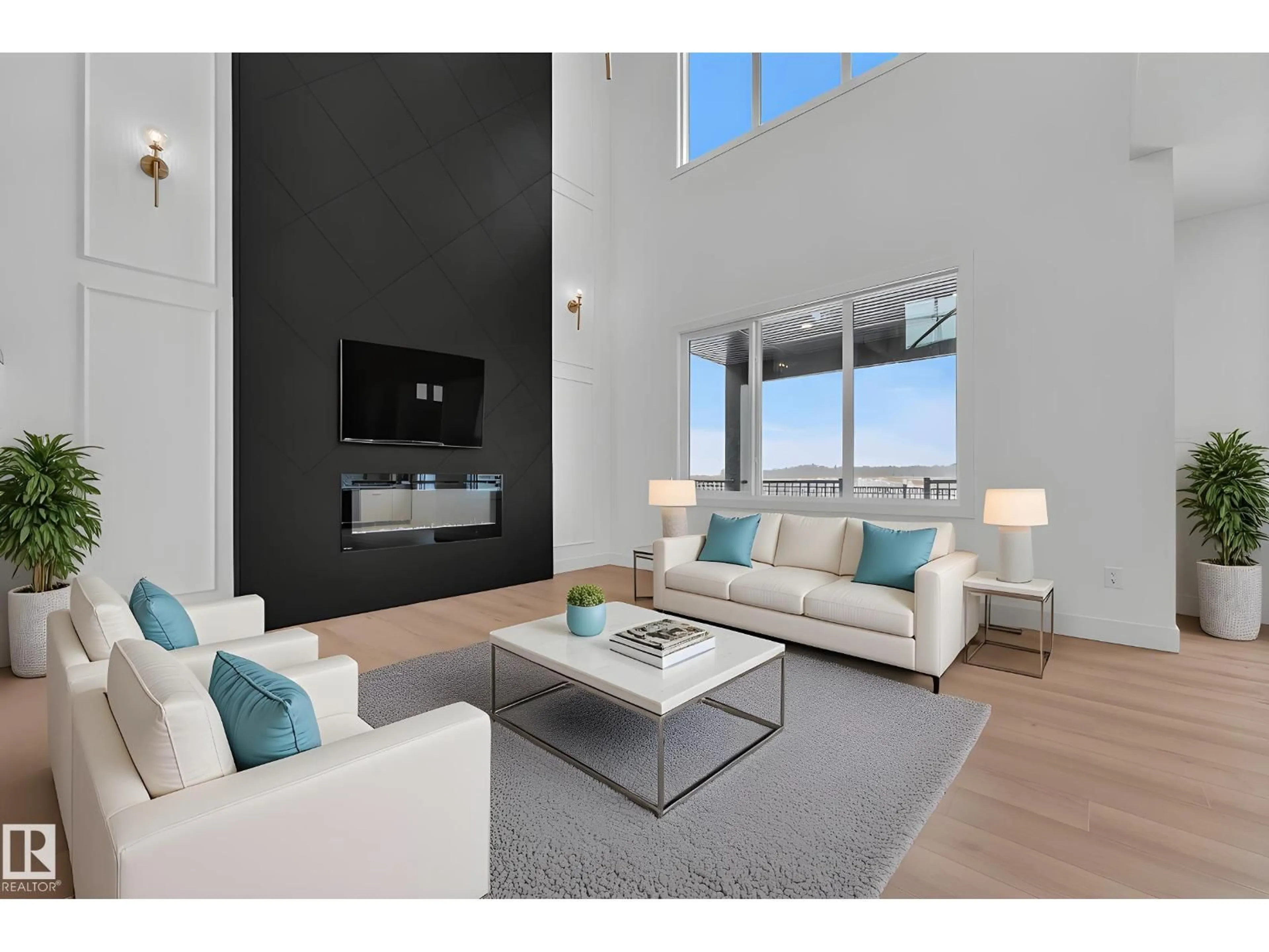 Living room with furniture, wood/laminate floor for 173 WYATT RG, Fort Saskatchewan Alberta T8L3Y2