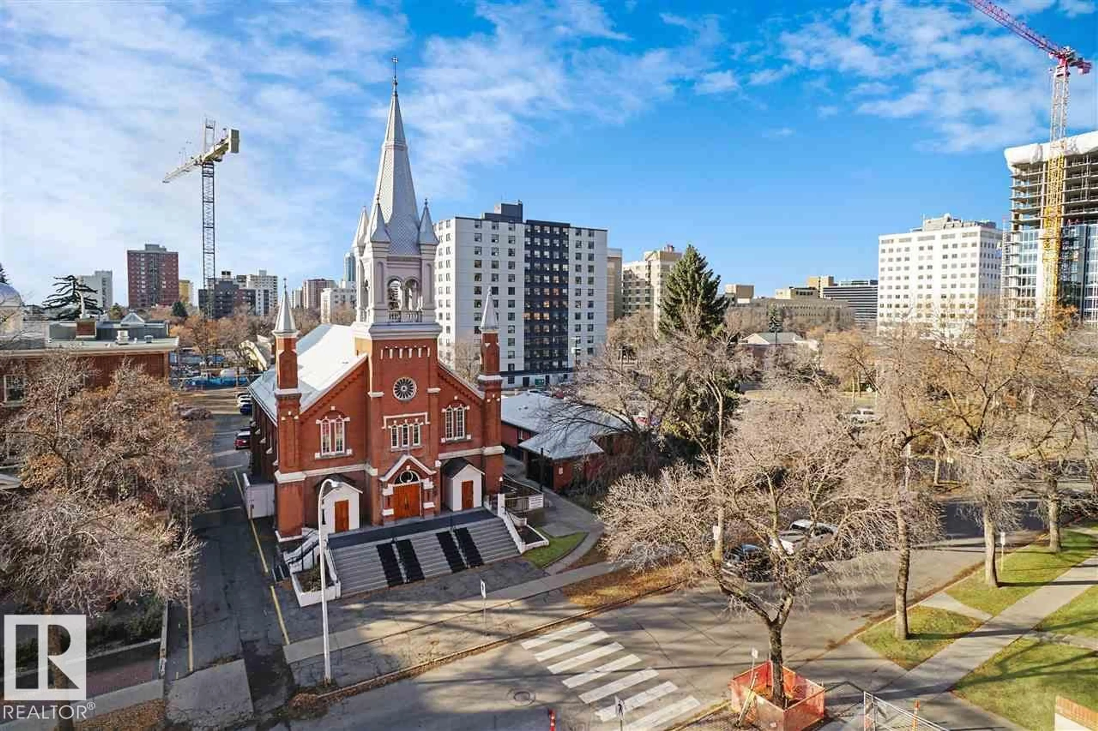 A pic from outside/outdoor area/front of a property/back of a property/a pic from drone, city buildings view from balcony for #604 - 9917 110 ST, Edmonton Alberta T5K2N4