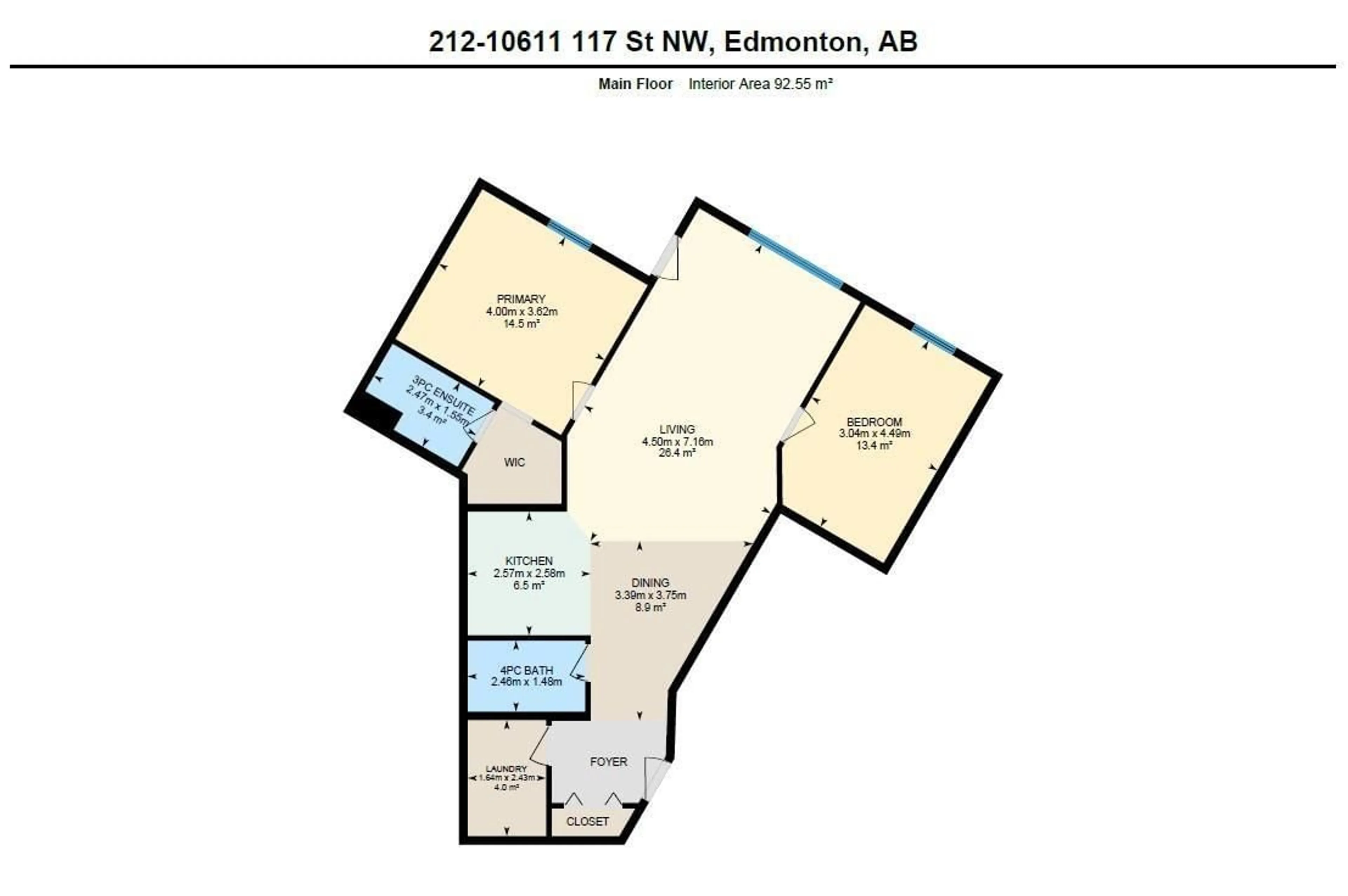 Floor plan for #212 - 10611 117 ST, Edmonton Alberta T5H0G6