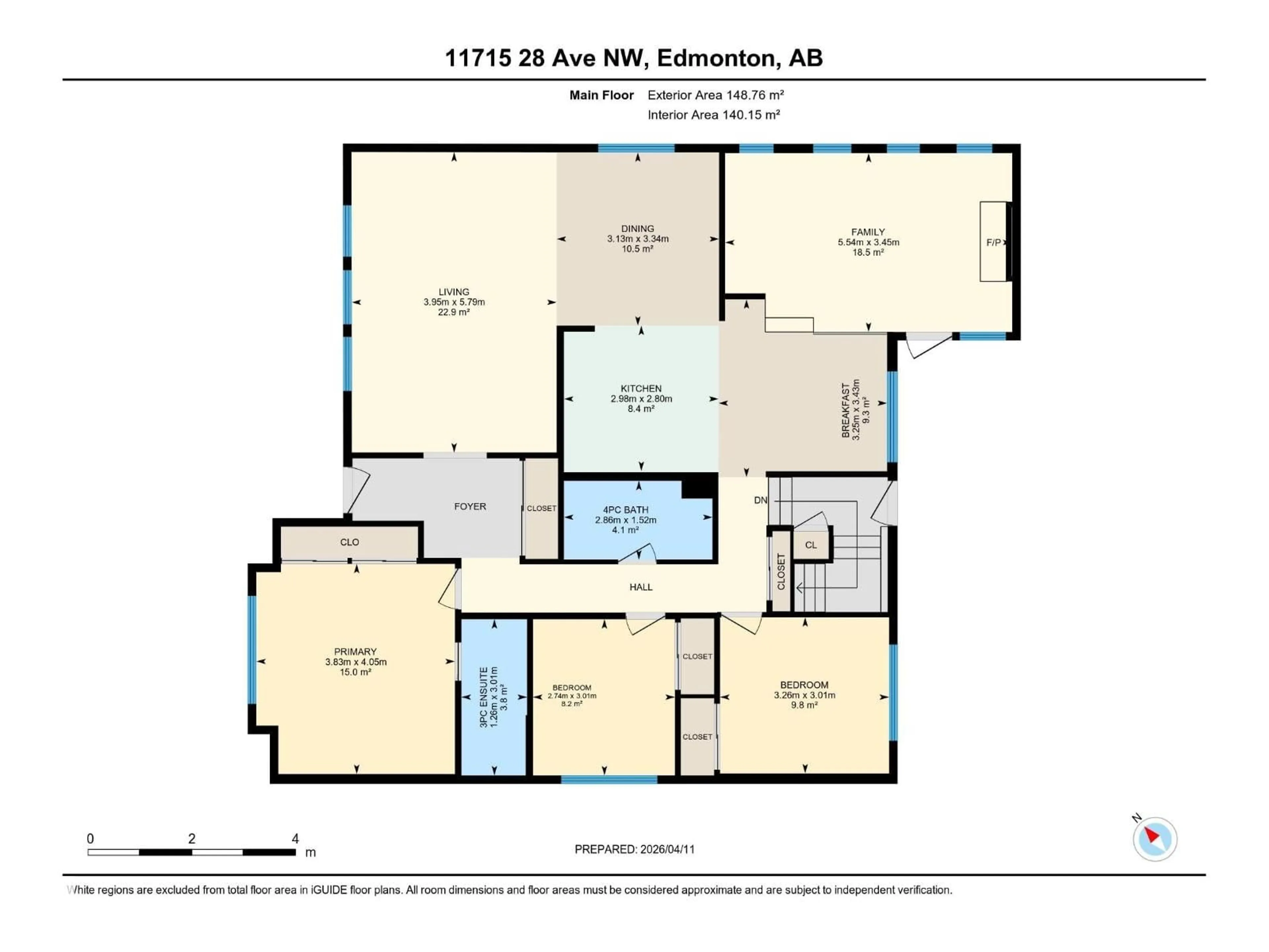 Floor plan for 11715 28 AV, Edmonton Alberta T6J3P1