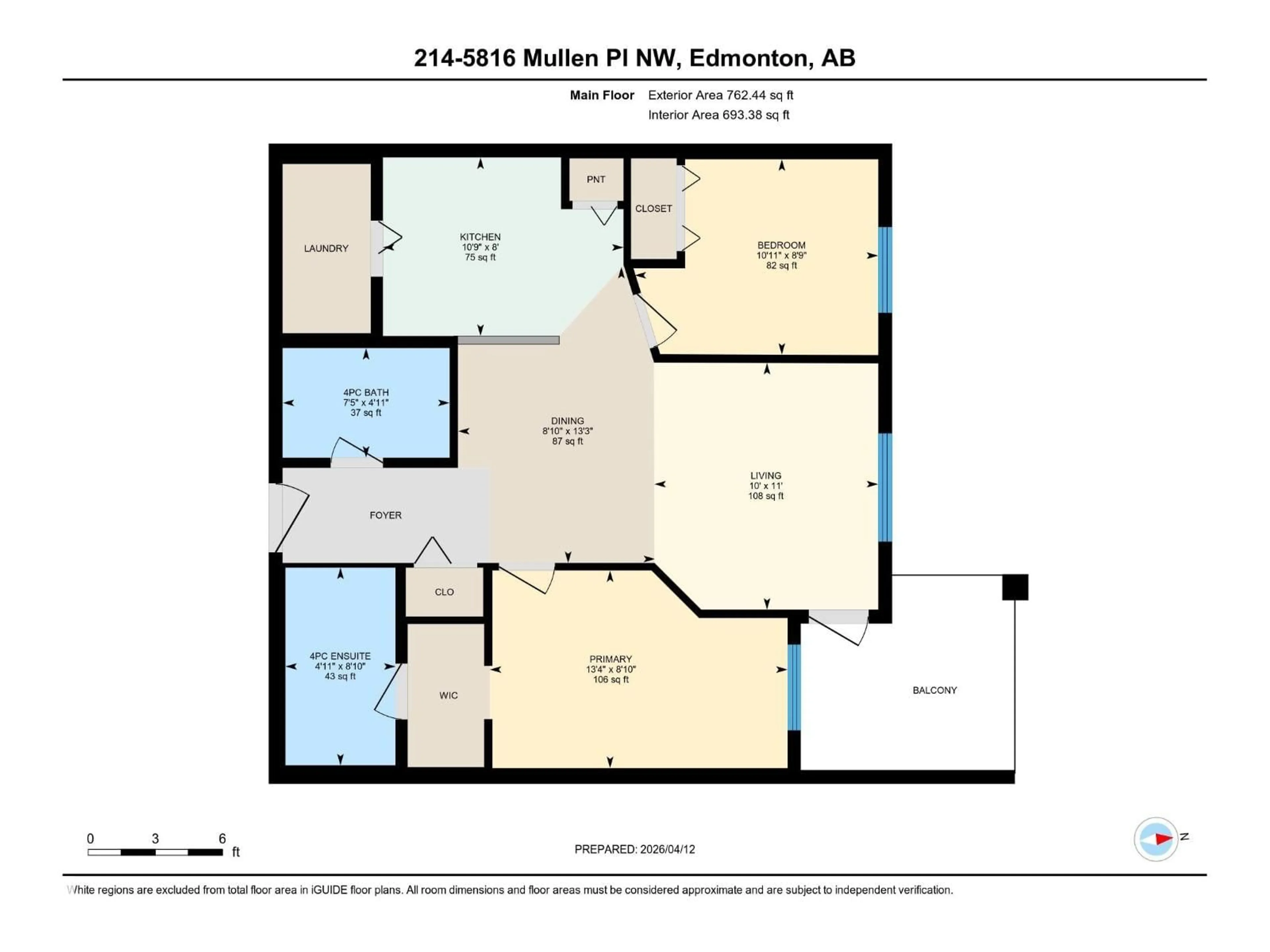 Floor plan for #214 - 5816 MULLEN PL, Edmonton Alberta T6R0W3