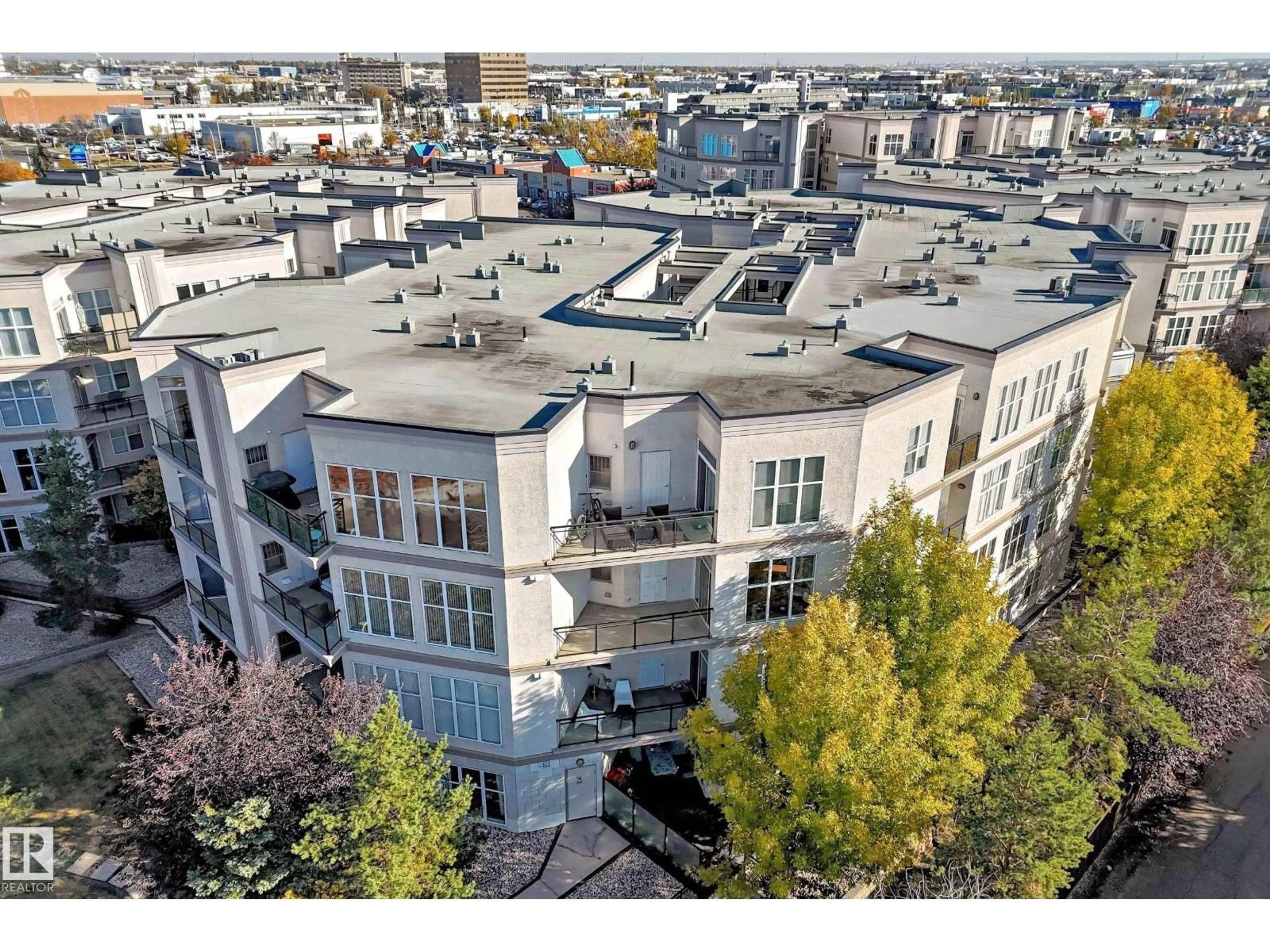 A pic from outside/outdoor area/front of a property/back of a property/a pic from drone, city buildings view from balcony for 152 - 4827 104A ST, Edmonton Alberta T6H0K4