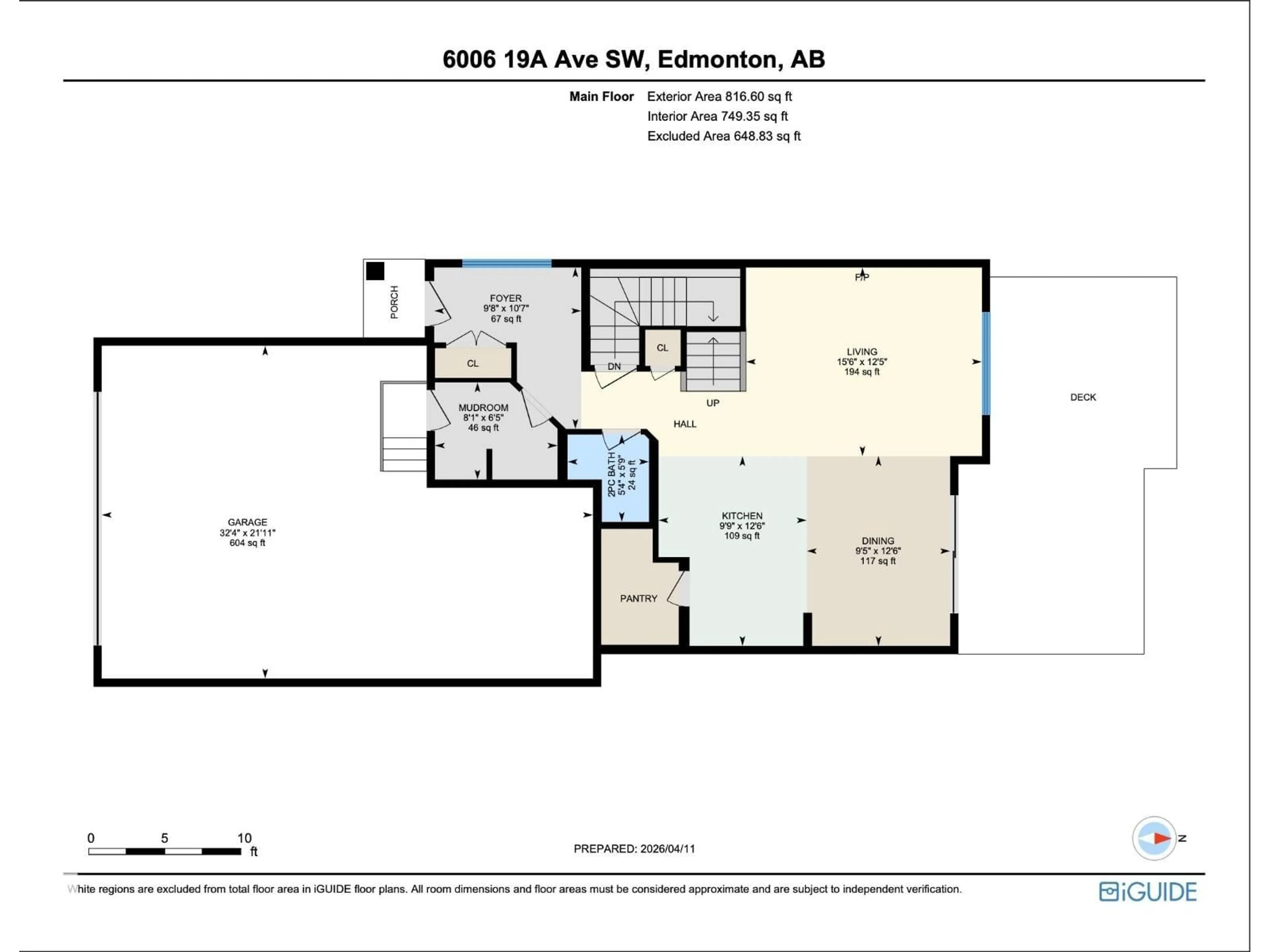 Floor plan for SW - 6006 19A AV, Edmonton Alberta T6X2A5