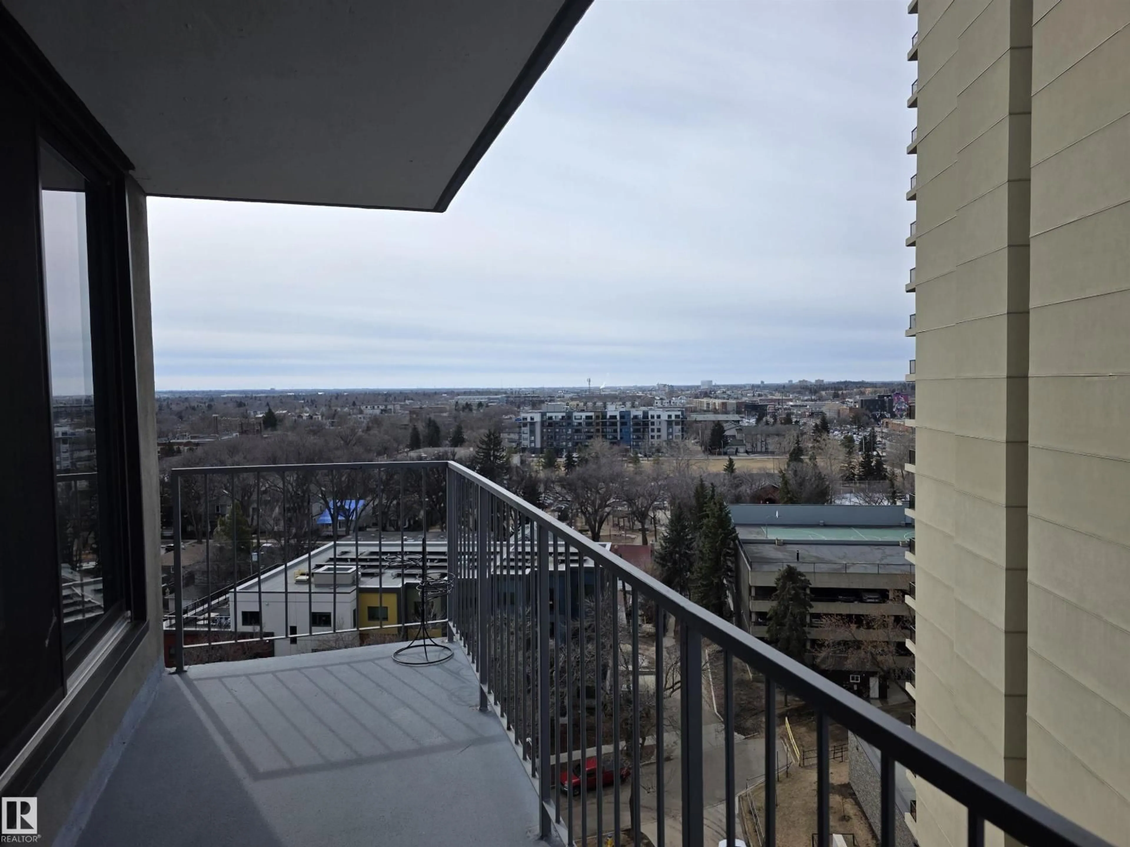 Balcony in the apartment, city buildings view from balcony for 1201 - 10135 SASKATCHEWAN DR NW, Edmonton Alberta T6E4Y9