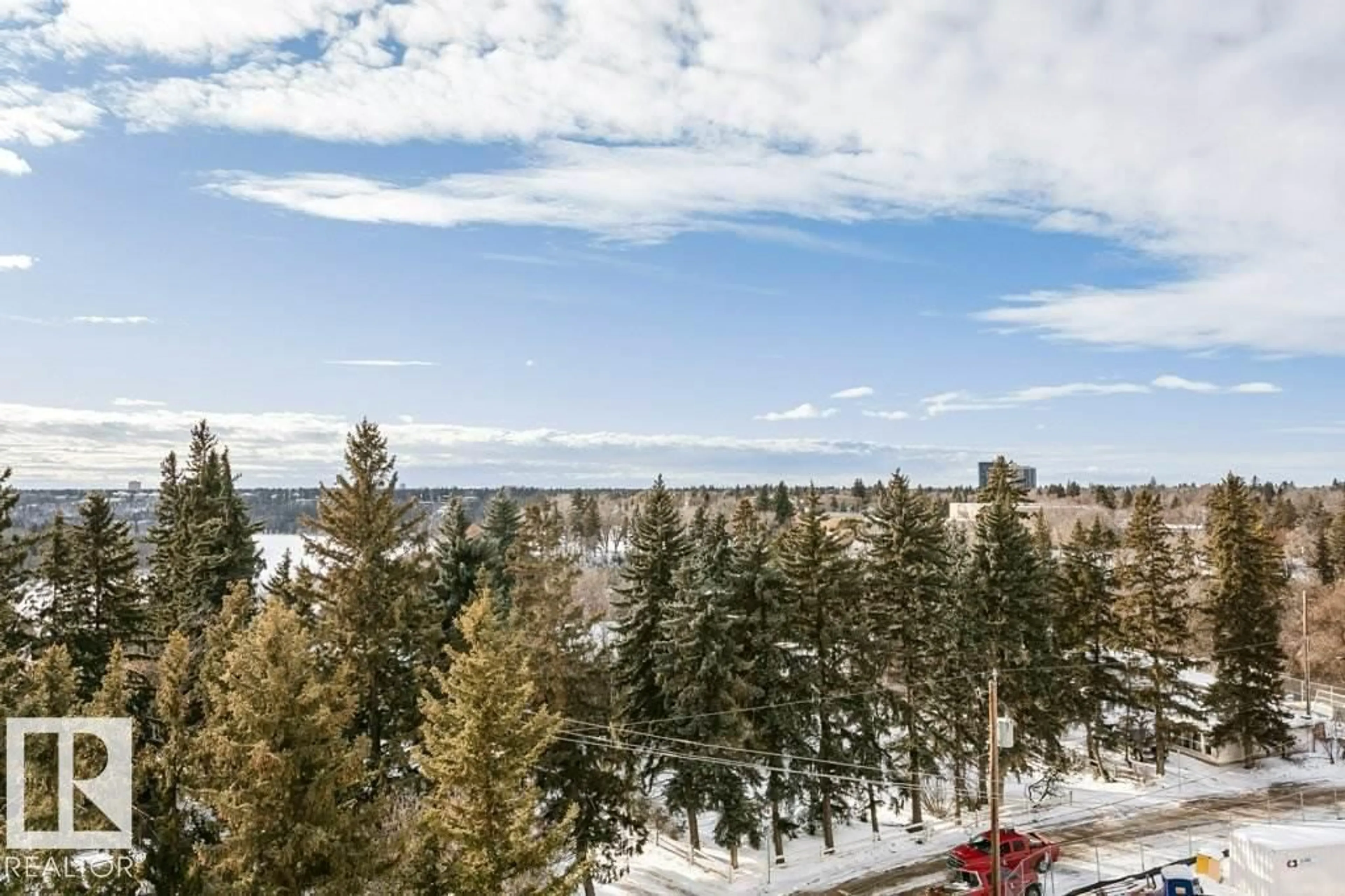 A pic from outside/outdoor area/front of a property/back of a property/a pic from drone, forest/trees view for #504 - 10108 125 ST, Edmonton Alberta T5N4B6