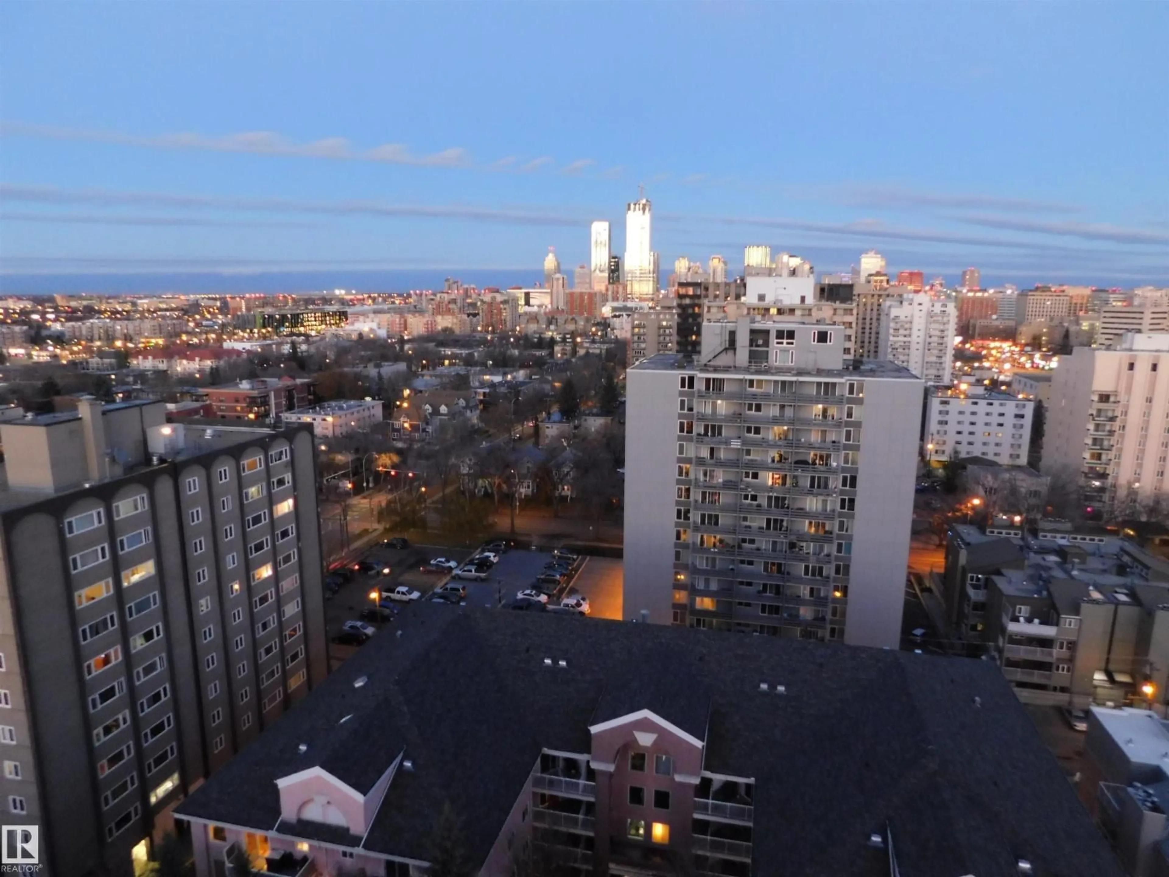A pic from outside/outdoor area/front of a property/back of a property/a pic from drone, city buildings view from balcony for 1704 - 10150 117 ST NW, Edmonton Alberta T5K2J2