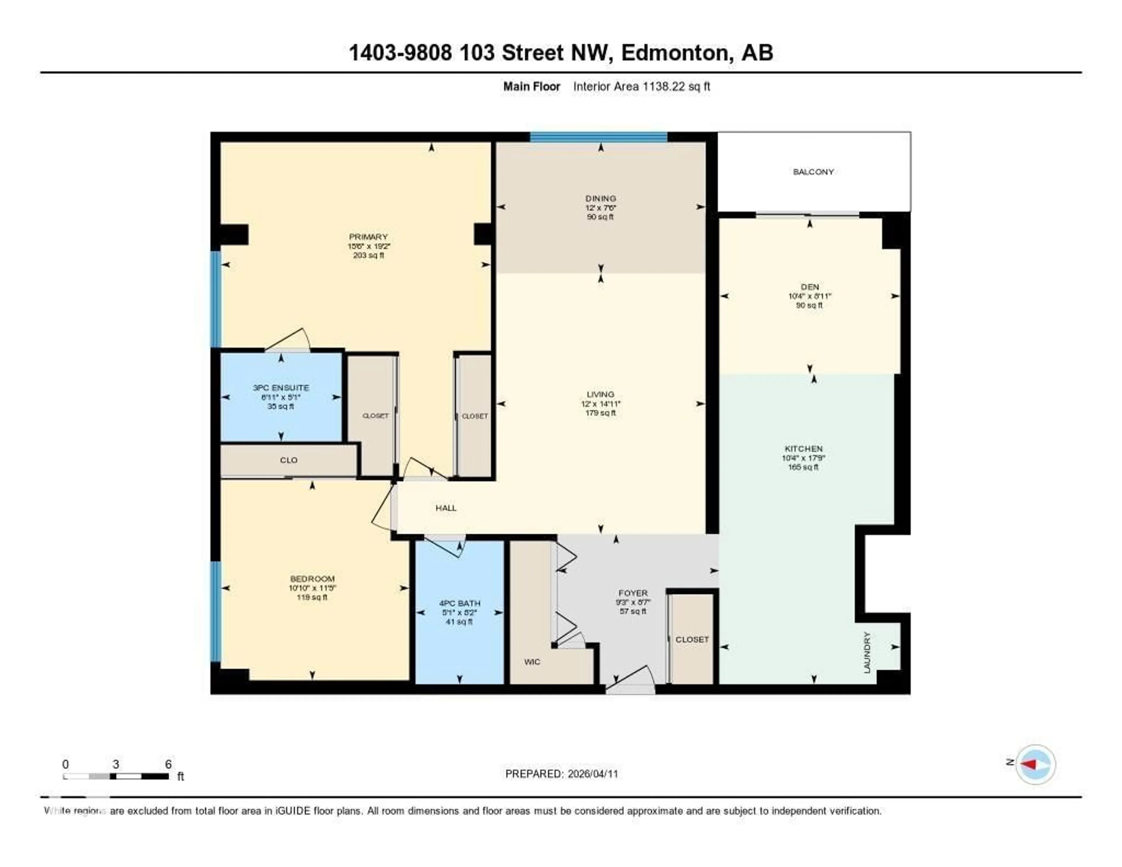 Floor plan for #1403 - 9808 103 ST, Edmonton Alberta T5K2G4
