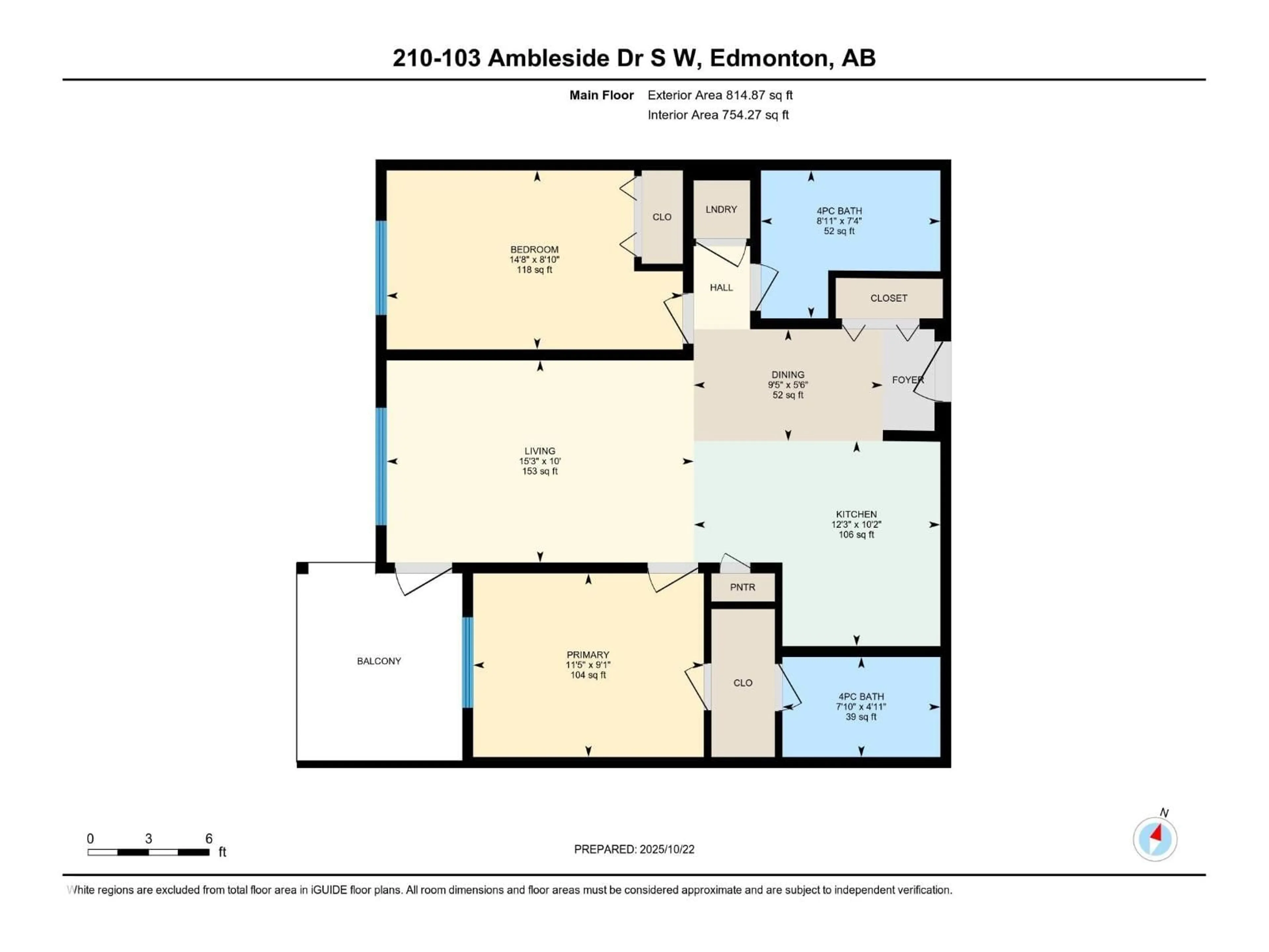 Floor plan for 103 - 210 AMBLESIDE DR, Edmonton Alberta T6W0J4