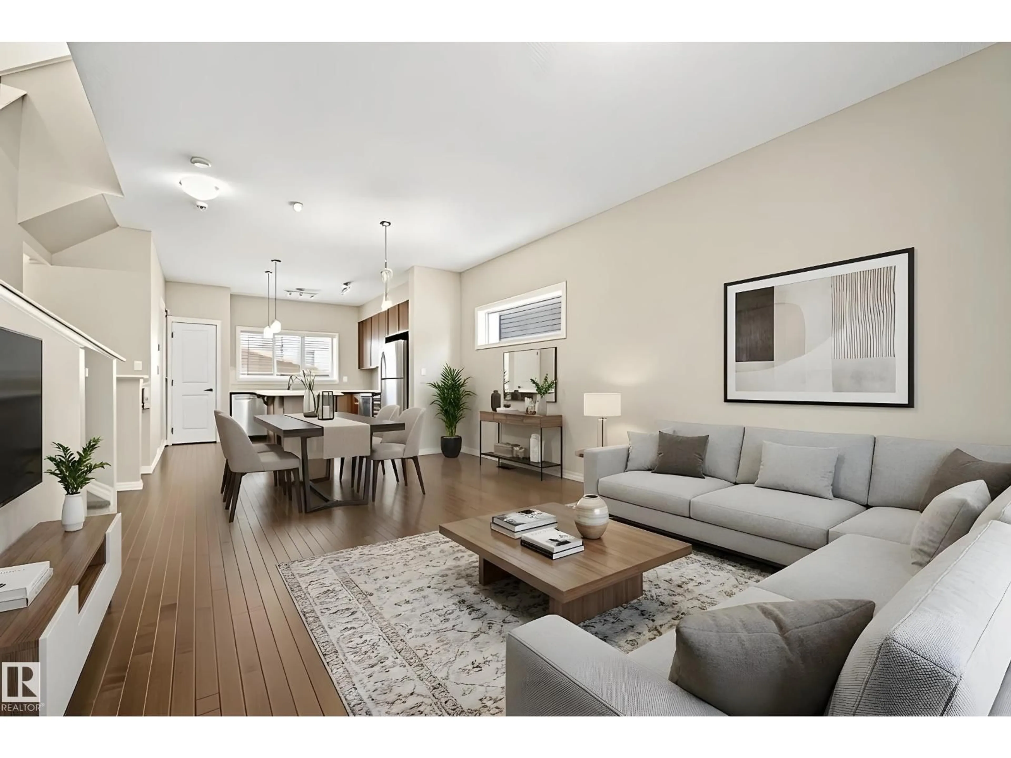 Living room with furniture, wood/laminate floor for 17625 60A ST, Edmonton Alberta T5Y0V1